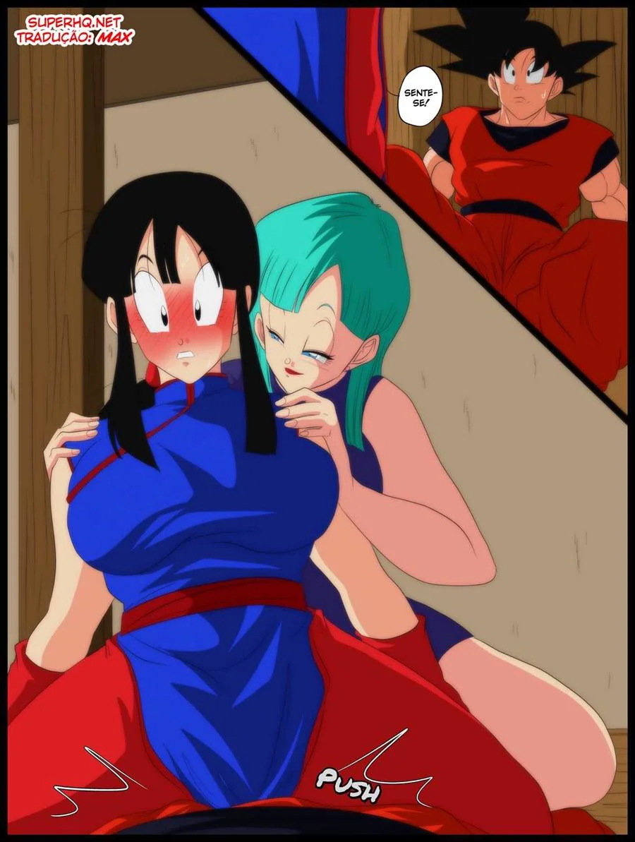 Bulma ensina Chichi a levar pica de Goku em Hentai HQ