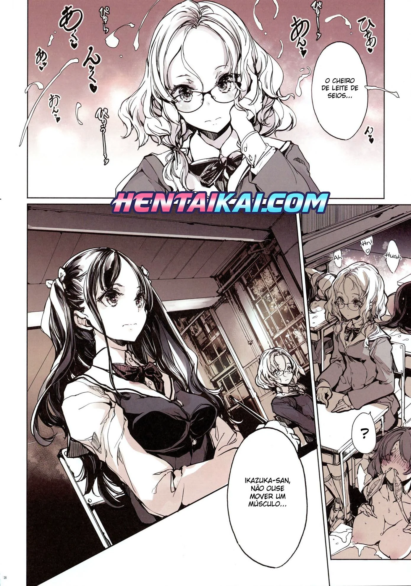 Peituda dando leite na aula: orgia de garotas Hentai HQ