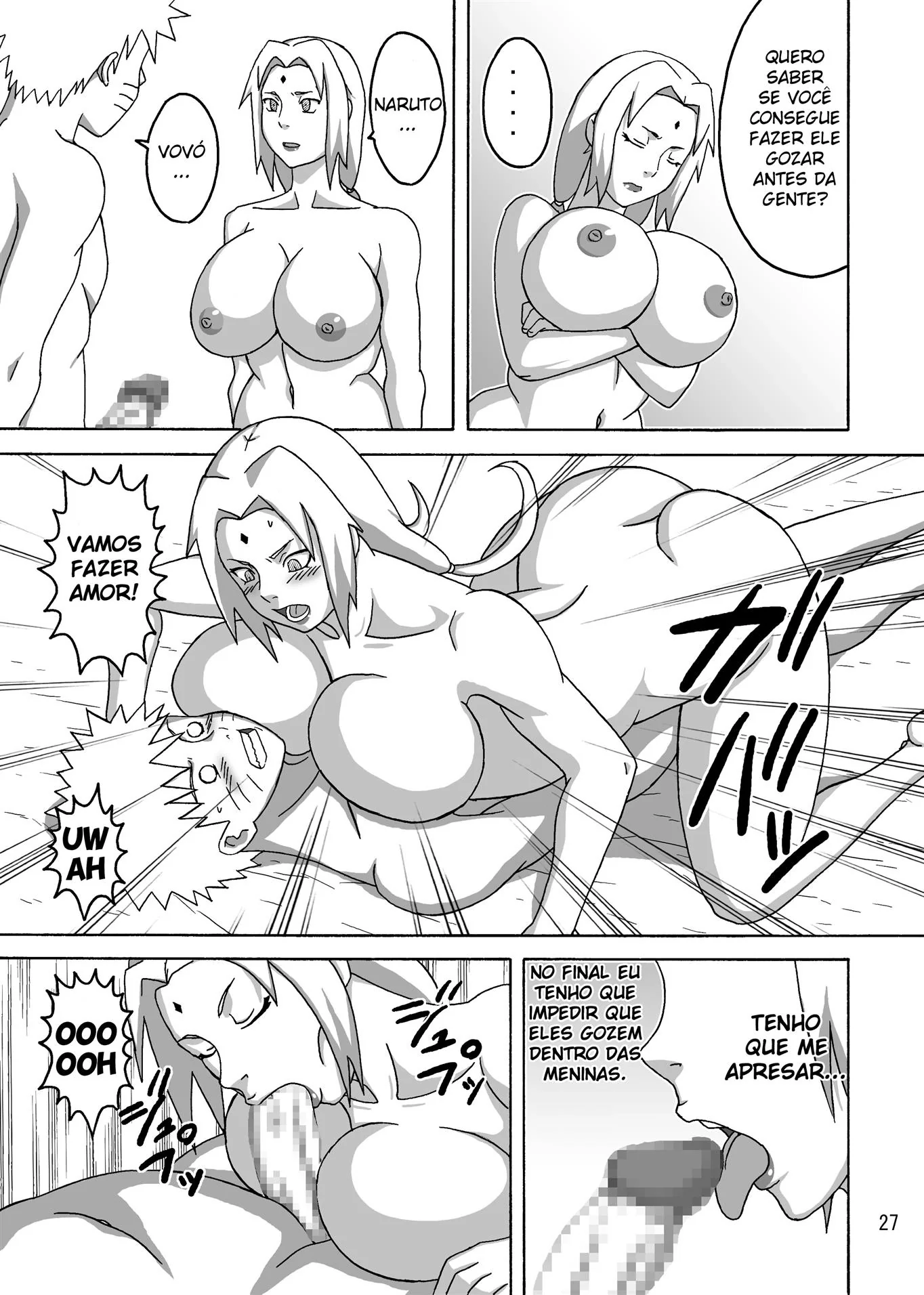 Naruto e Hinata na Putaria com Sakura e Tsunade: Ensinando Zetsu a Foder em Hentai HQ Brasileiro