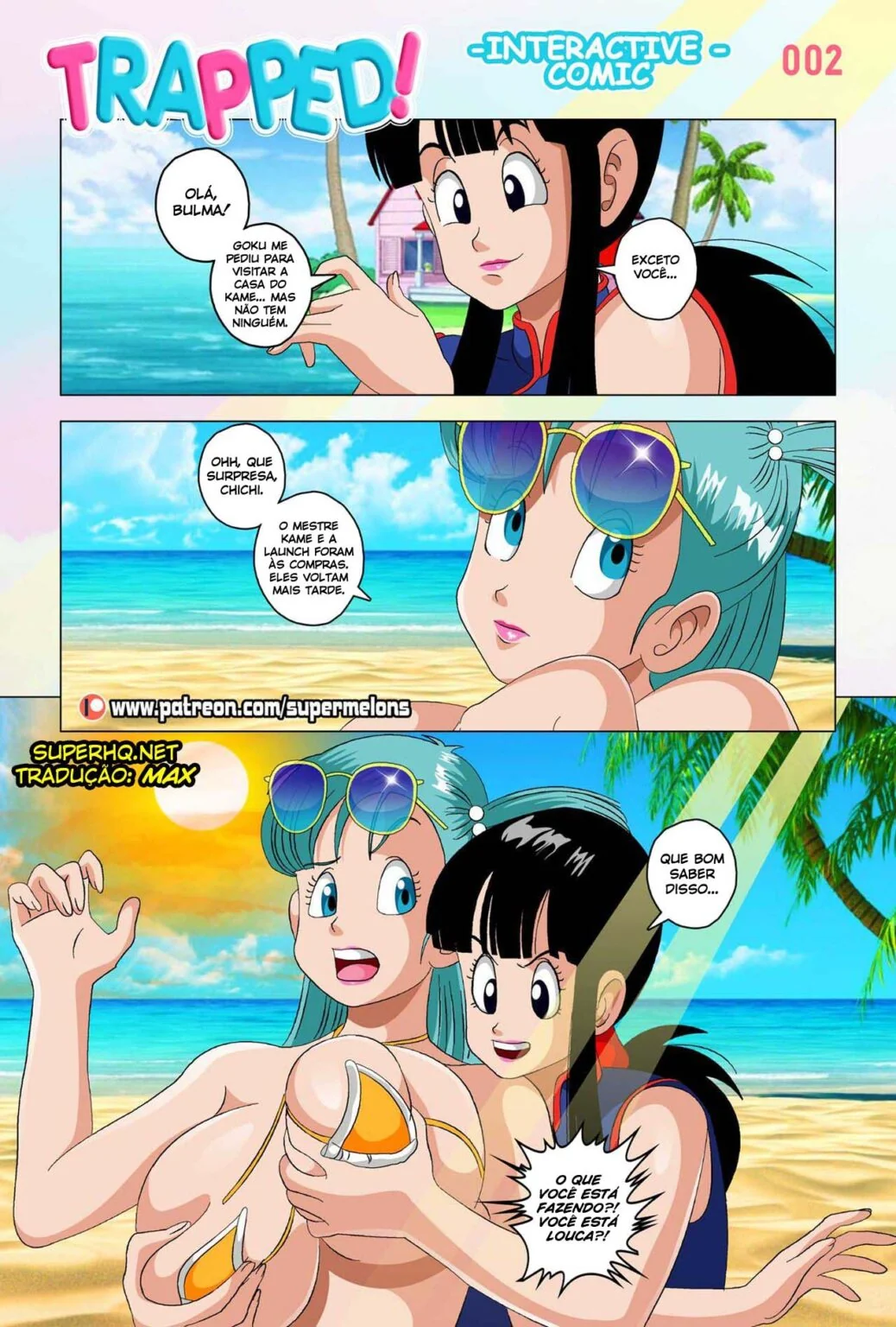 Praia das Piranhas: Bulma e Chichi se pegando e sendo fodidas, enquanto Lazuli transa gostoso com Mestre Kame – Hentai HQ Brasileiro