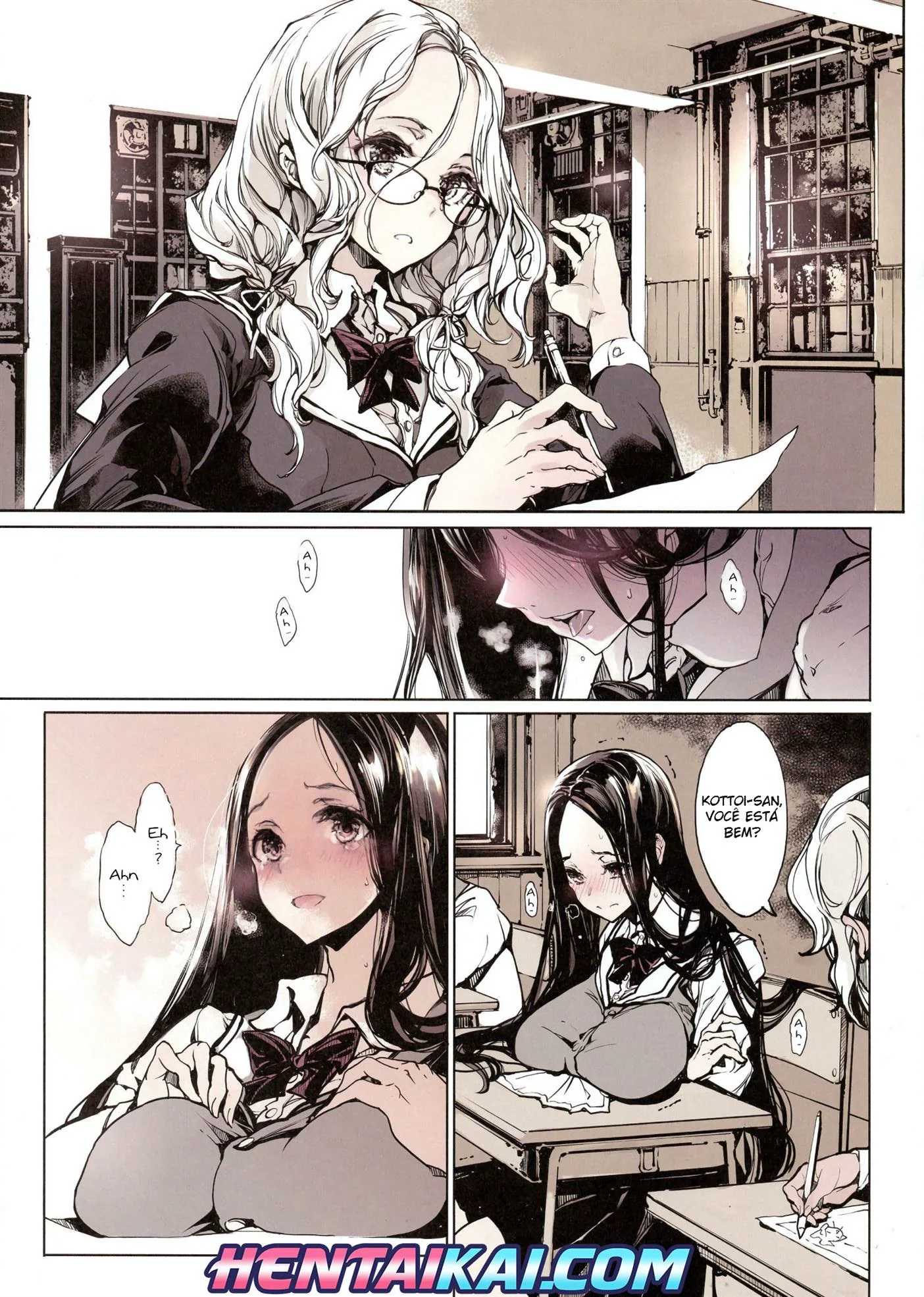 Peituda dando leite na aula: orgia de garotas Hentai HQ