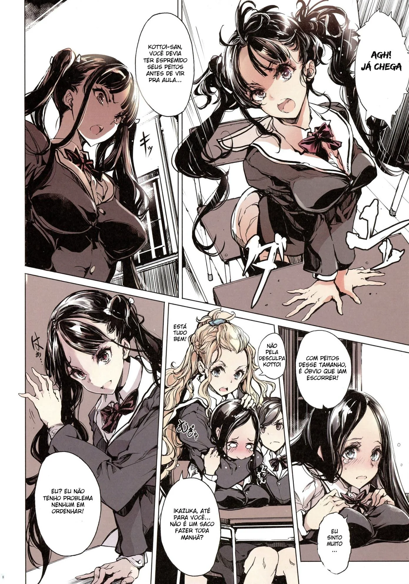 Peituda dando leite na aula: orgia de garotas Hentai HQ
