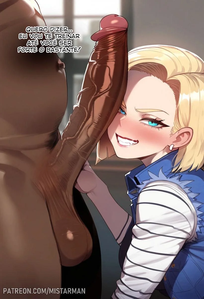 Android 18 traindo o Kuririn com um amante negro do pauzão em Hentai HQ Brasileiro