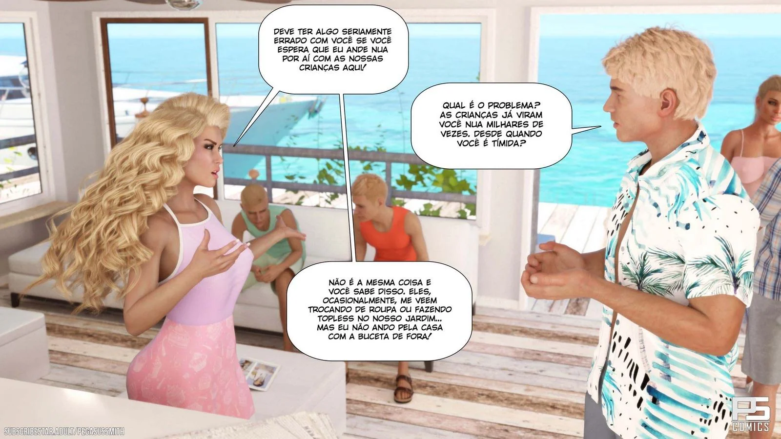 Nudist Resort: Suruba na Ilha da Putaria – Kelly e sua irmã Brandi no meio de muita pica em HQ Brasileiro