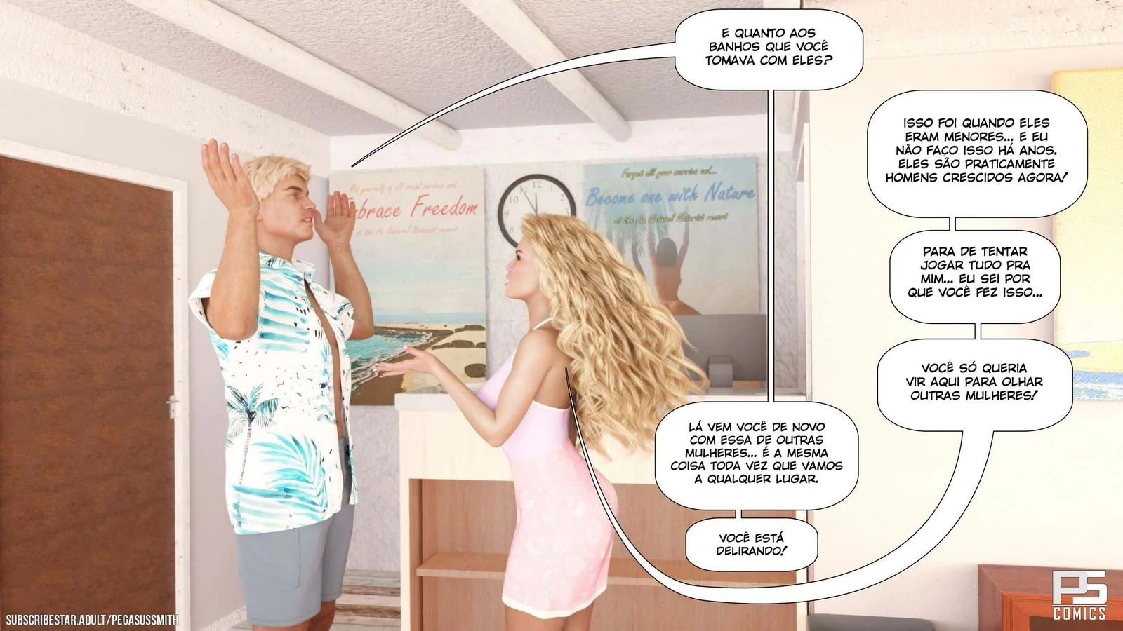Nudist Resort: Suruba na Ilha da Putaria – Kelly e sua irmã Brandi no meio de muita pica em HQ Brasileiro
