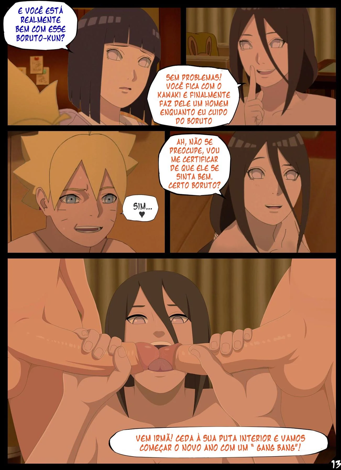 Himawari se revela uma piranha safada na festa de ano novo das Hyugas em Boruto Hentai HQ Brasileiro