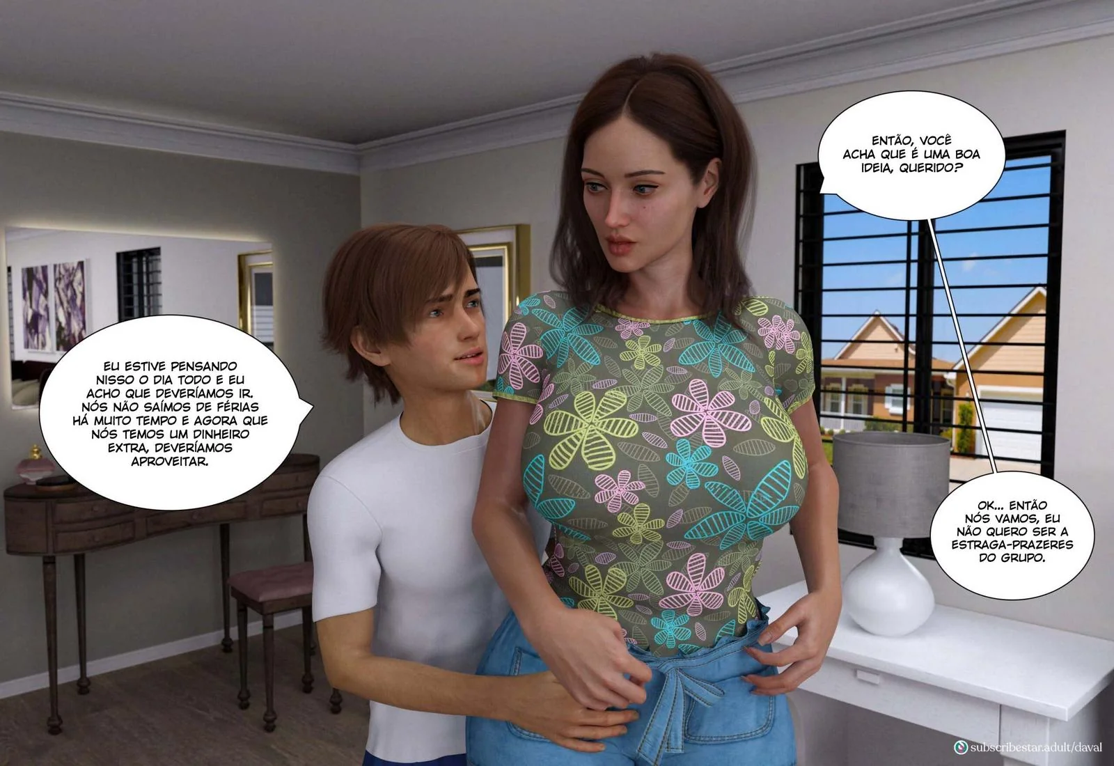 Férias Calientes: Alexa, Amanda e Liam em um Triângulo de Sacanagem em Hentai 3D” em HQ Brasileiro
