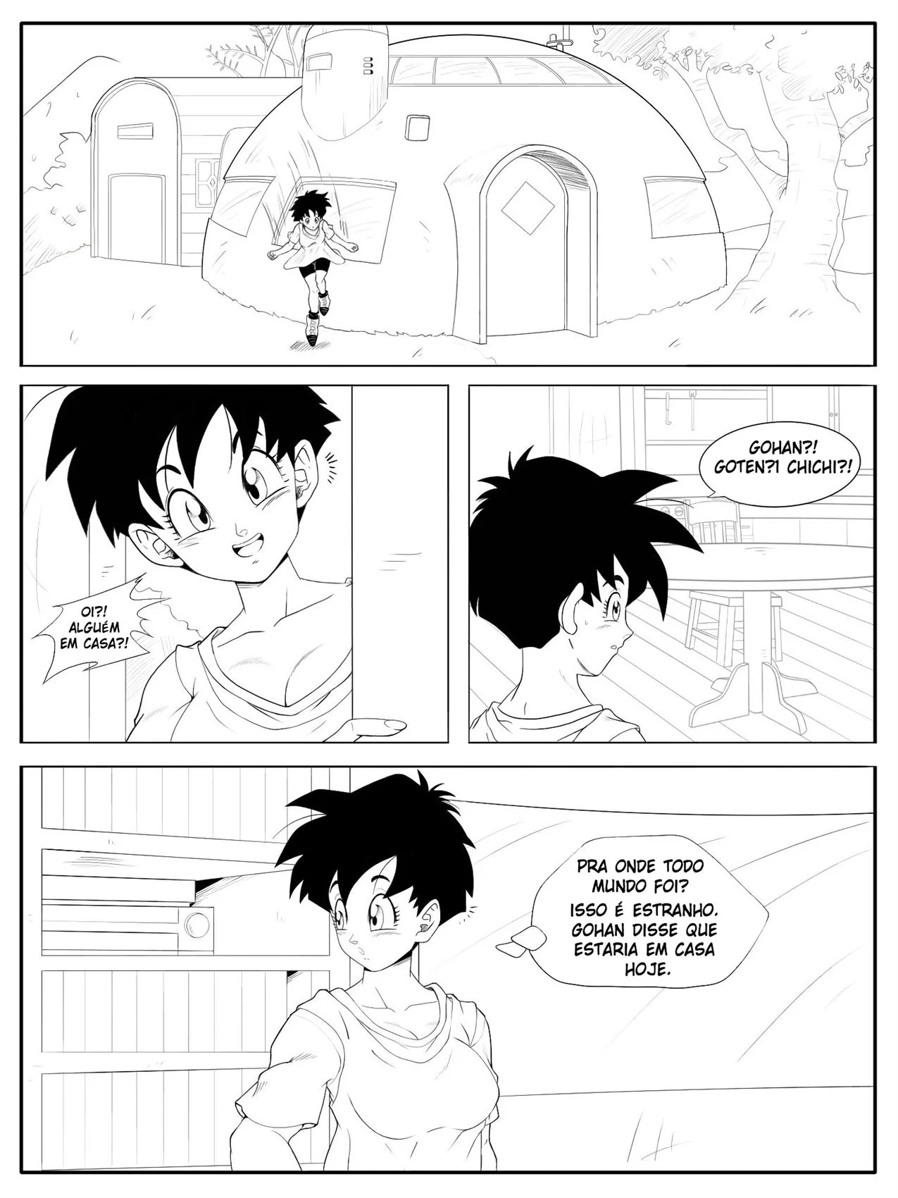 Goku tarado com a piroca dura recebe ajuda da piranha da Videl em Dragon Ball Hentai HQ Brasileiro