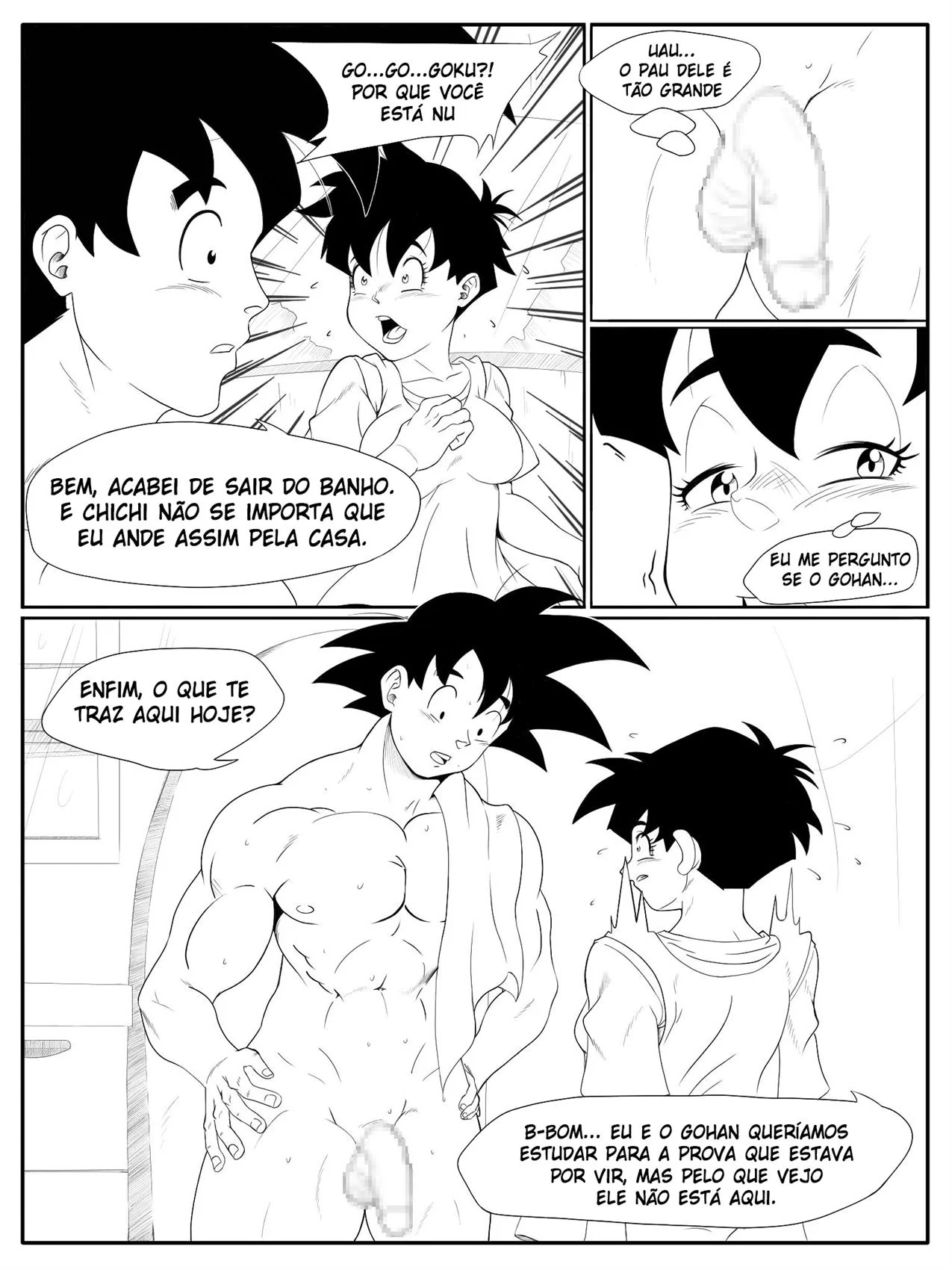 Goku tarado com a piroca dura recebe ajuda da piranha da Videl em Dragon Ball Hentai HQ Brasileiro