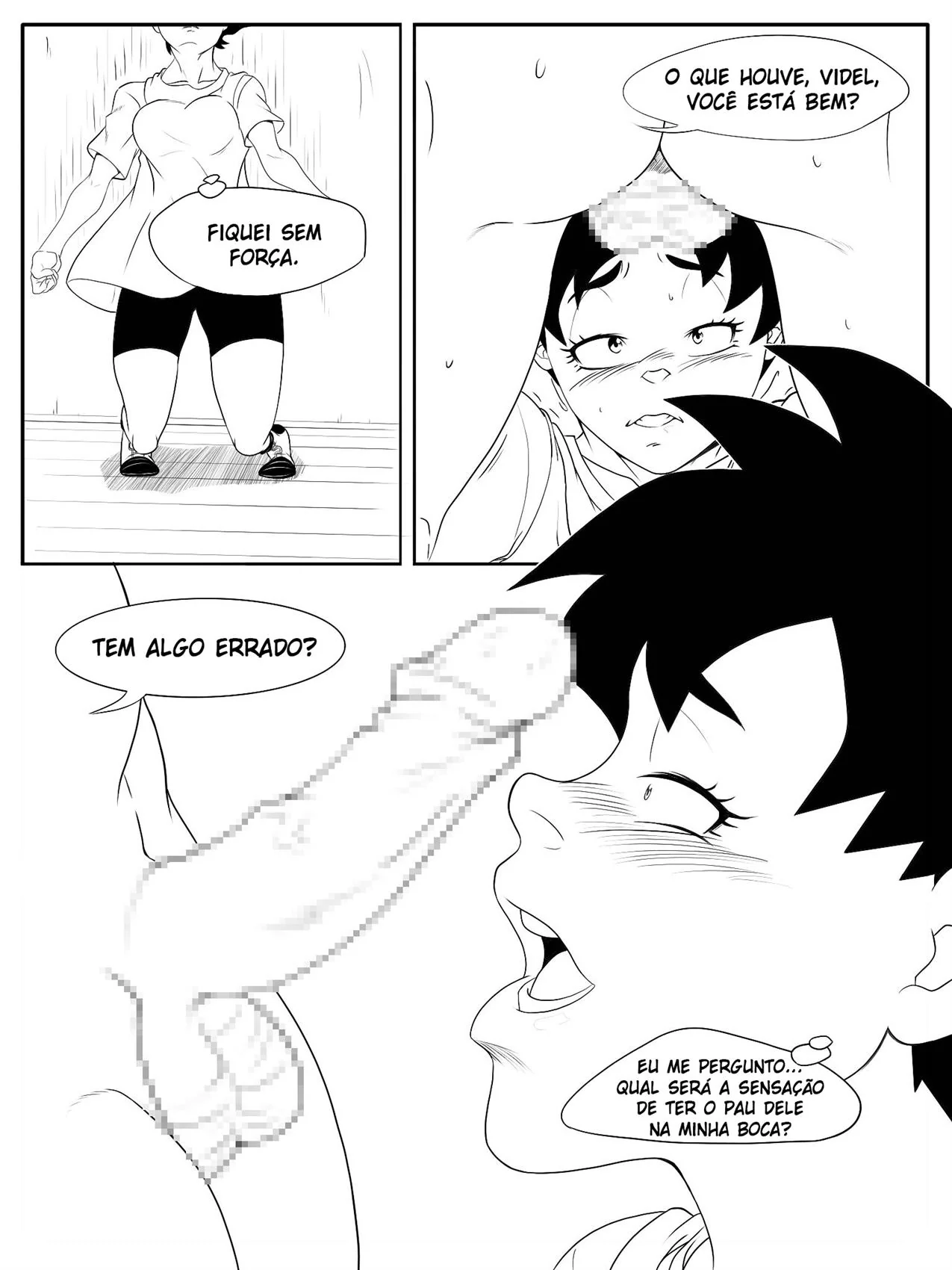 Goku tarado com a piroca dura recebe ajuda da piranha da Videl em Dragon Ball Hentai HQ Brasileiro