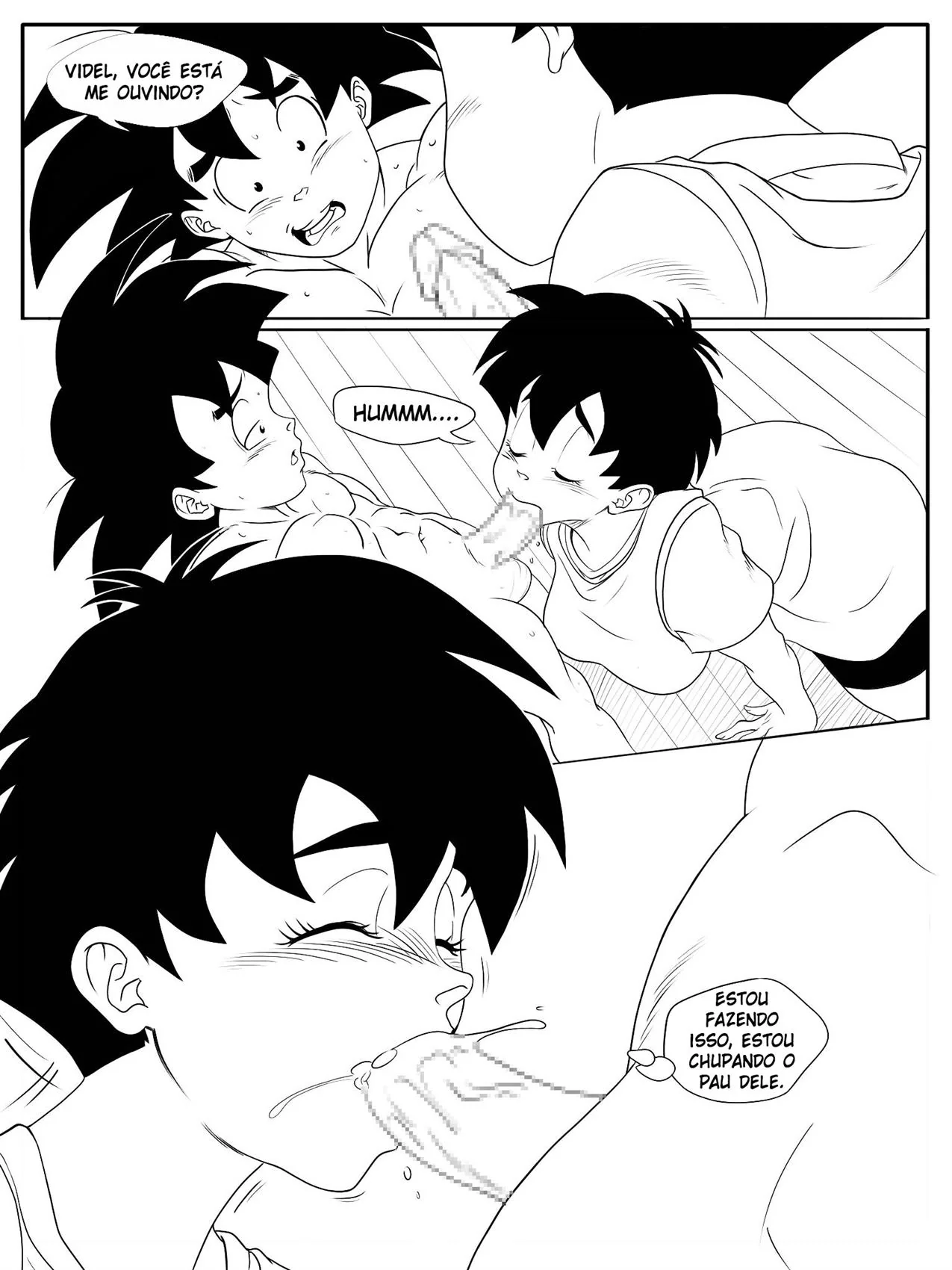 Goku tarado com a piroca dura recebe ajuda da piranha da Videl em Dragon Ball Hentai HQ Brasileiro