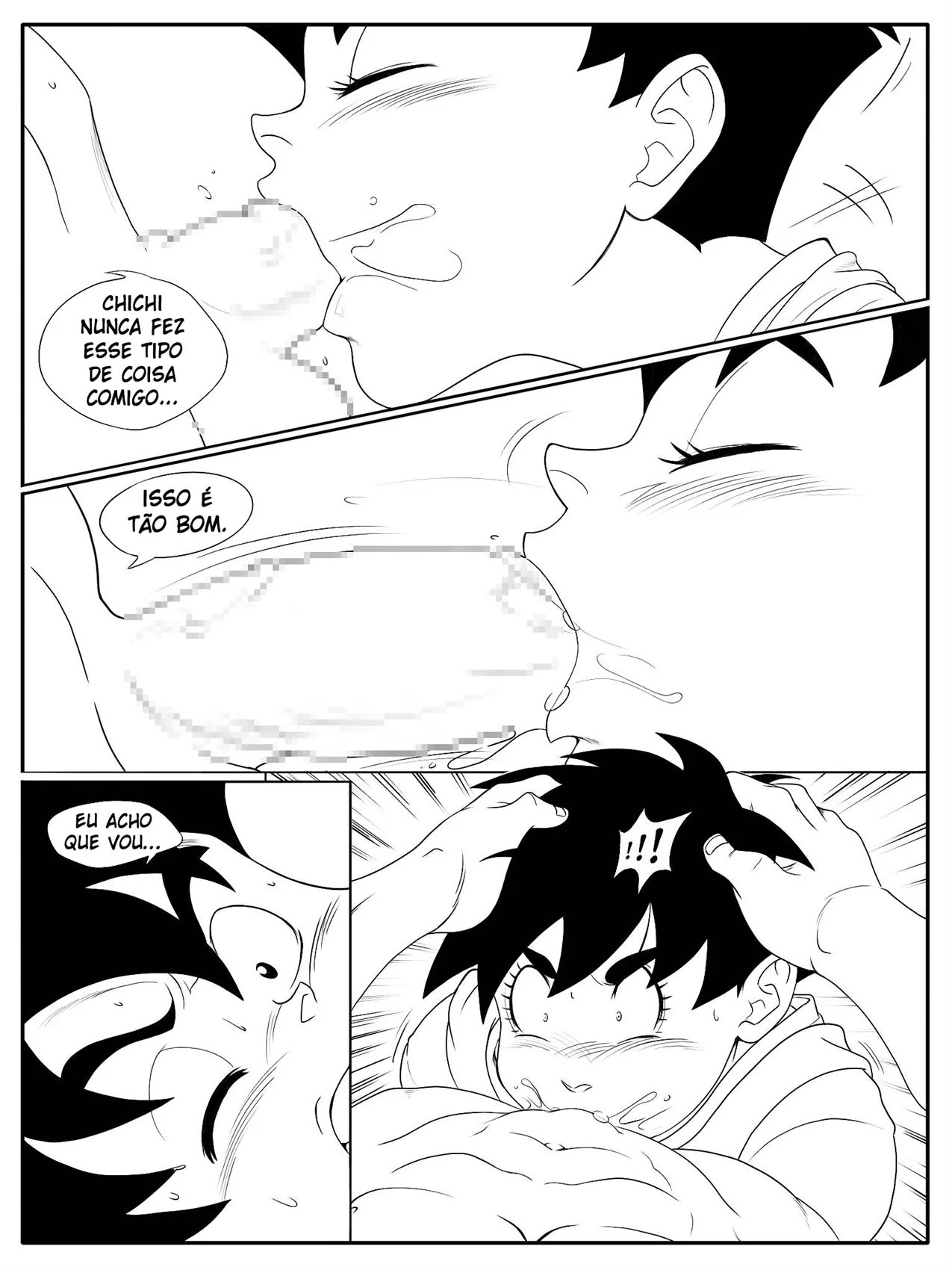 Goku tarado com a piroca dura recebe ajuda da piranha da Videl em Dragon Ball Hentai HQ Brasileiro