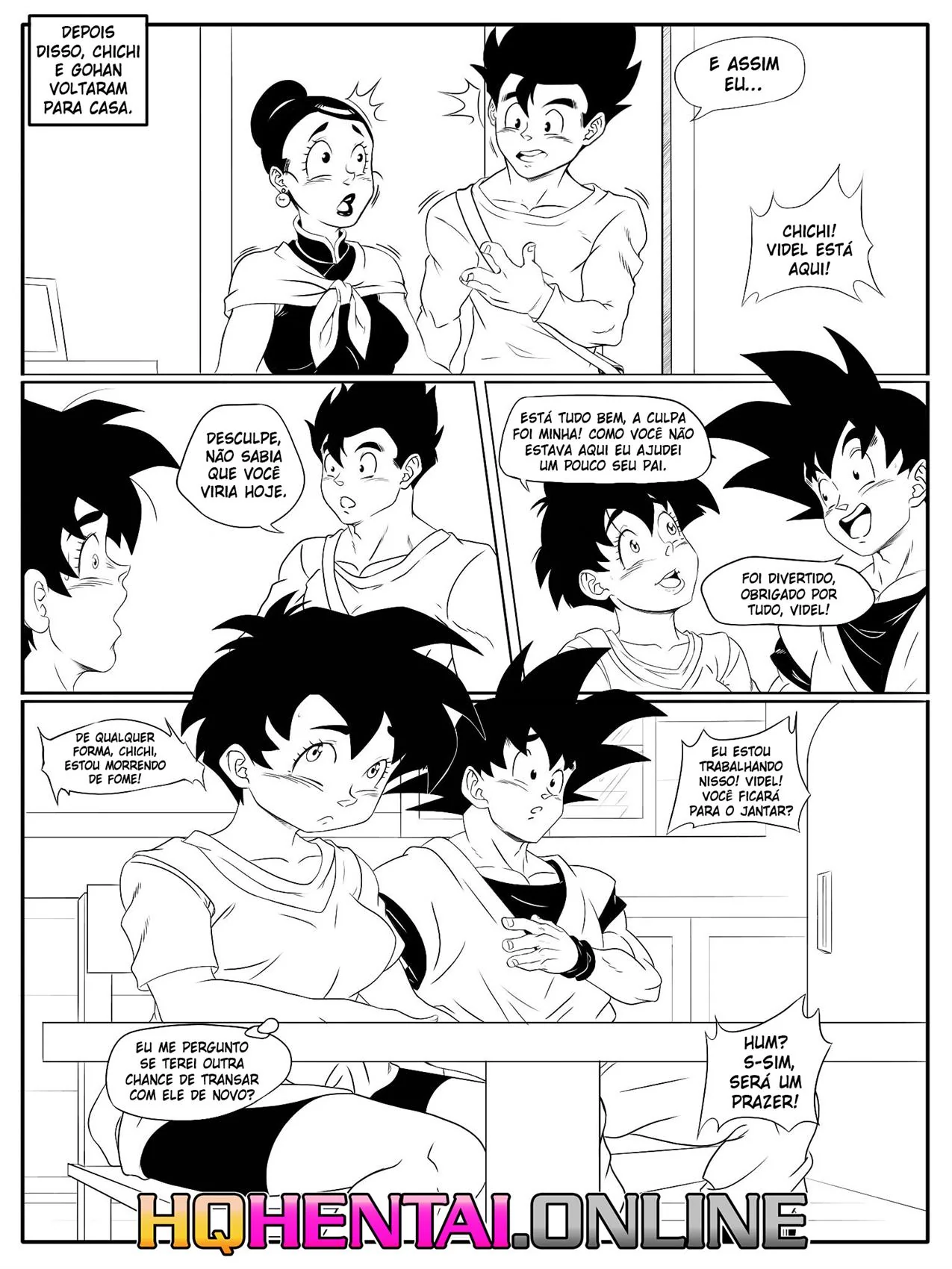 Goku tarado com a piroca dura recebe ajuda da piranha da Videl em Dragon Ball Hentai HQ Brasileiro