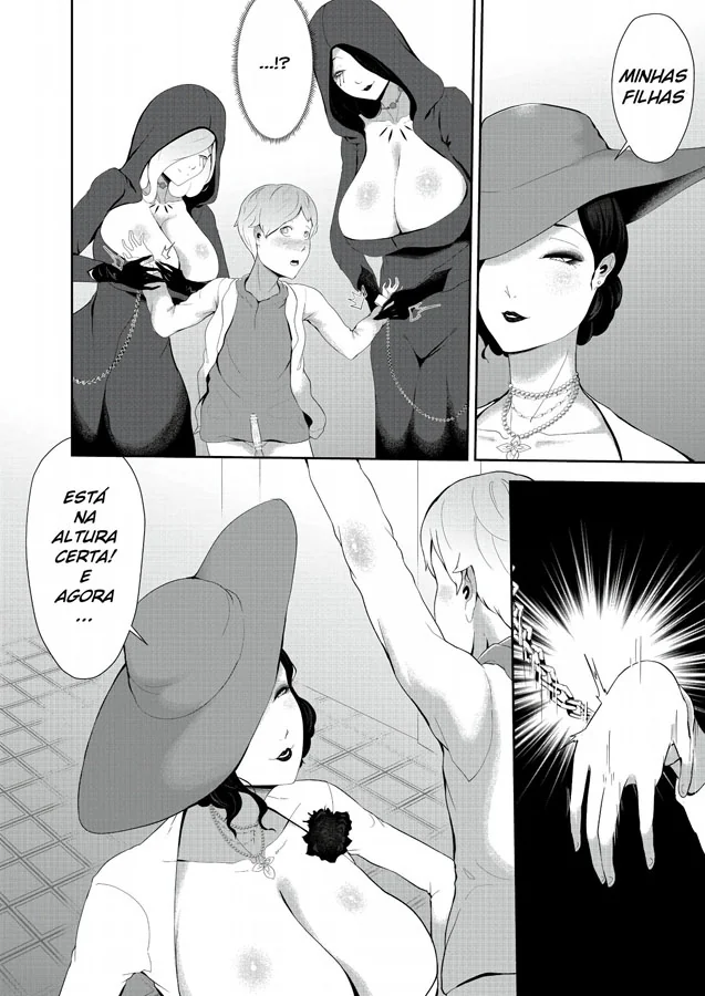 Dimitrescu Resident Evil: Piranha peituda seduzindo e fodendo com garoto em Hentai HQ Brasileiro