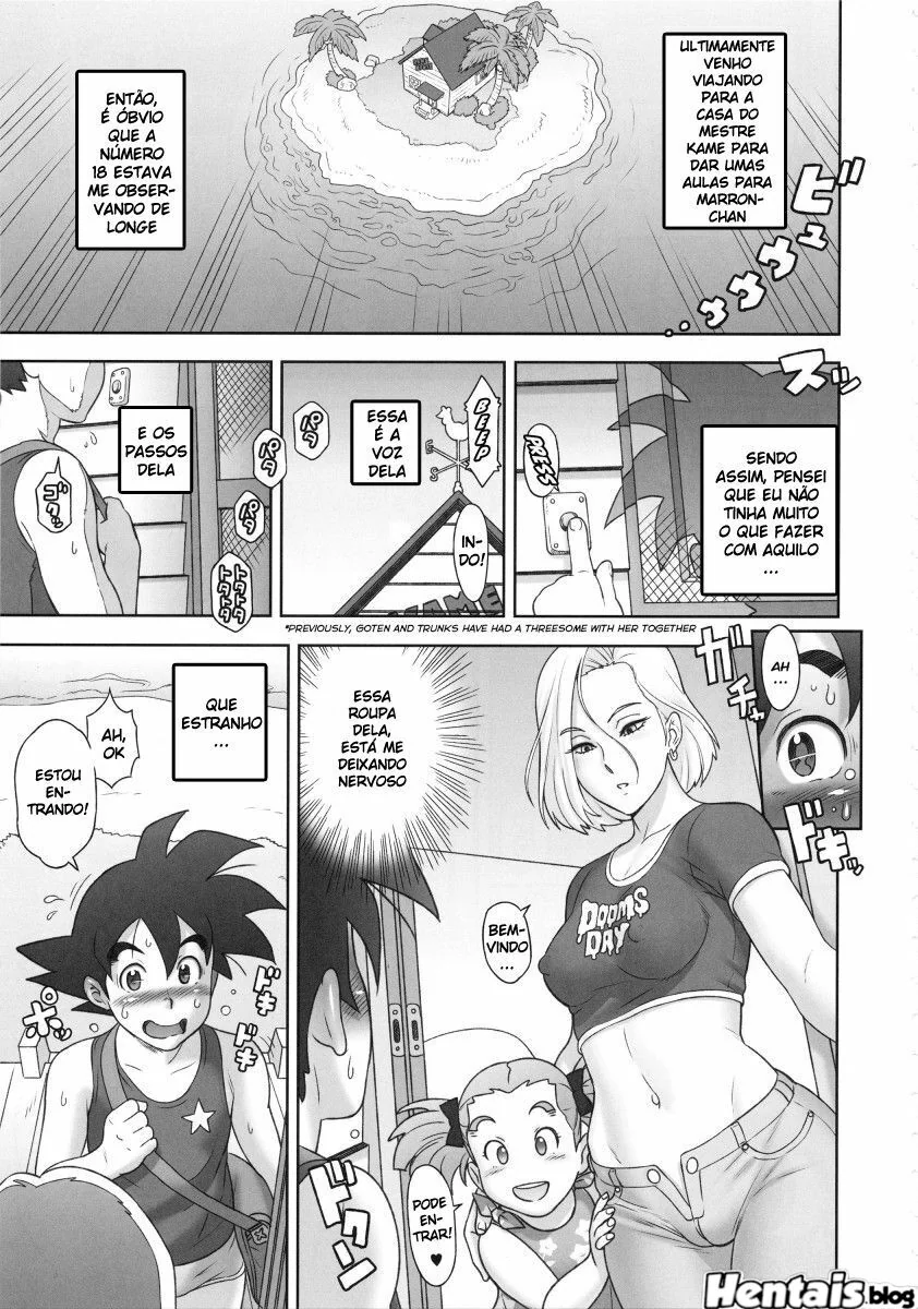 Goten fodendo a Androide 18 sem camisinha em Dragon Ball Hentai HQ Brasileiro