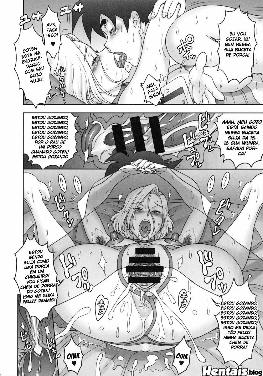 Goten fodendo a Androide 18 sem camisinha em Dragon Ball Hentai HQ Brasileiro