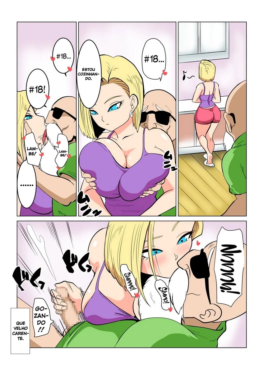 Dragon Ball Hentai: Mestre Kame Arromba Buceta da Piranha da Androide 18 em HQ Brasileiro