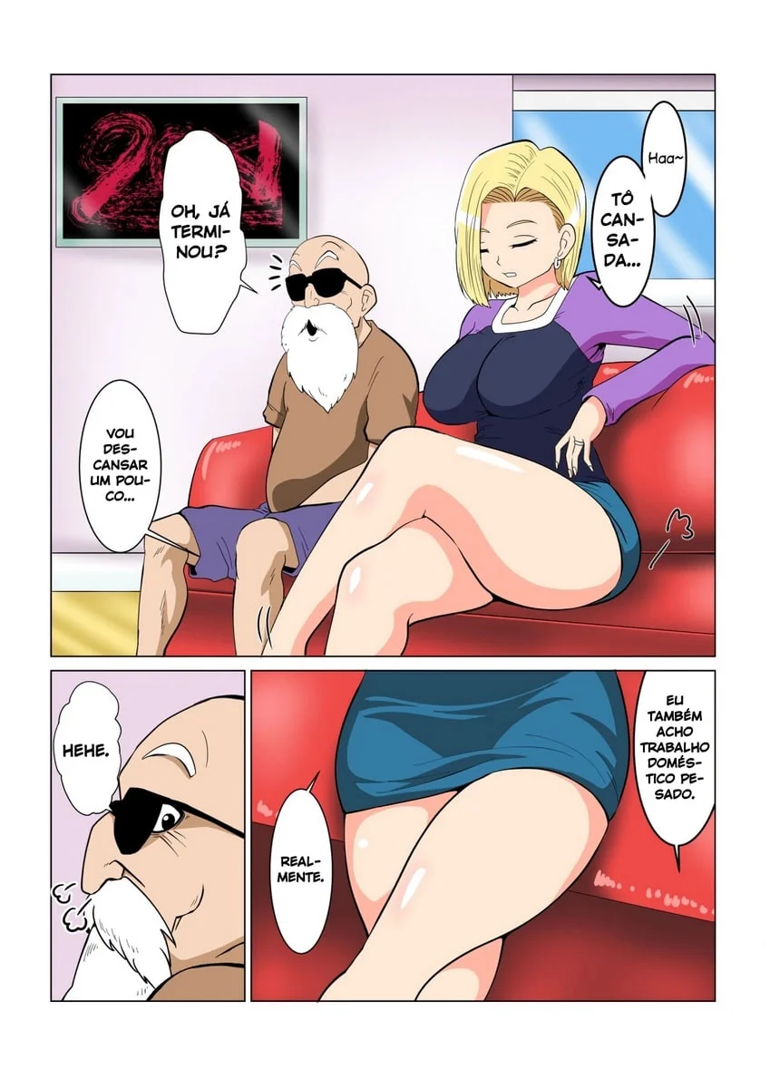 Dragon Ball Hentai: Mestre Kame Arromba Buceta da Piranha da Androide 18 em HQ Brasileiro