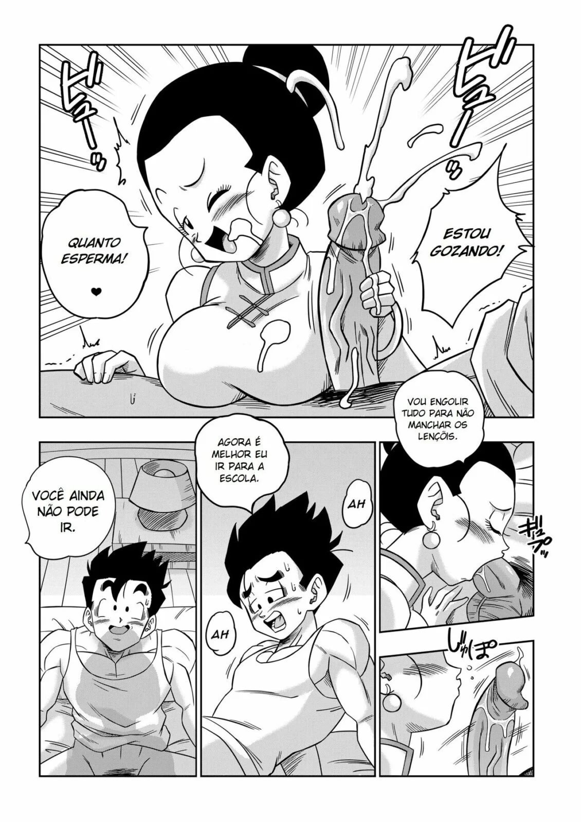 Dragon Ball Hentai: Triângulo Amoroso Vol.05 – Erasa Seduz Gohan em Casa da Piranha em HQ Brasileiro