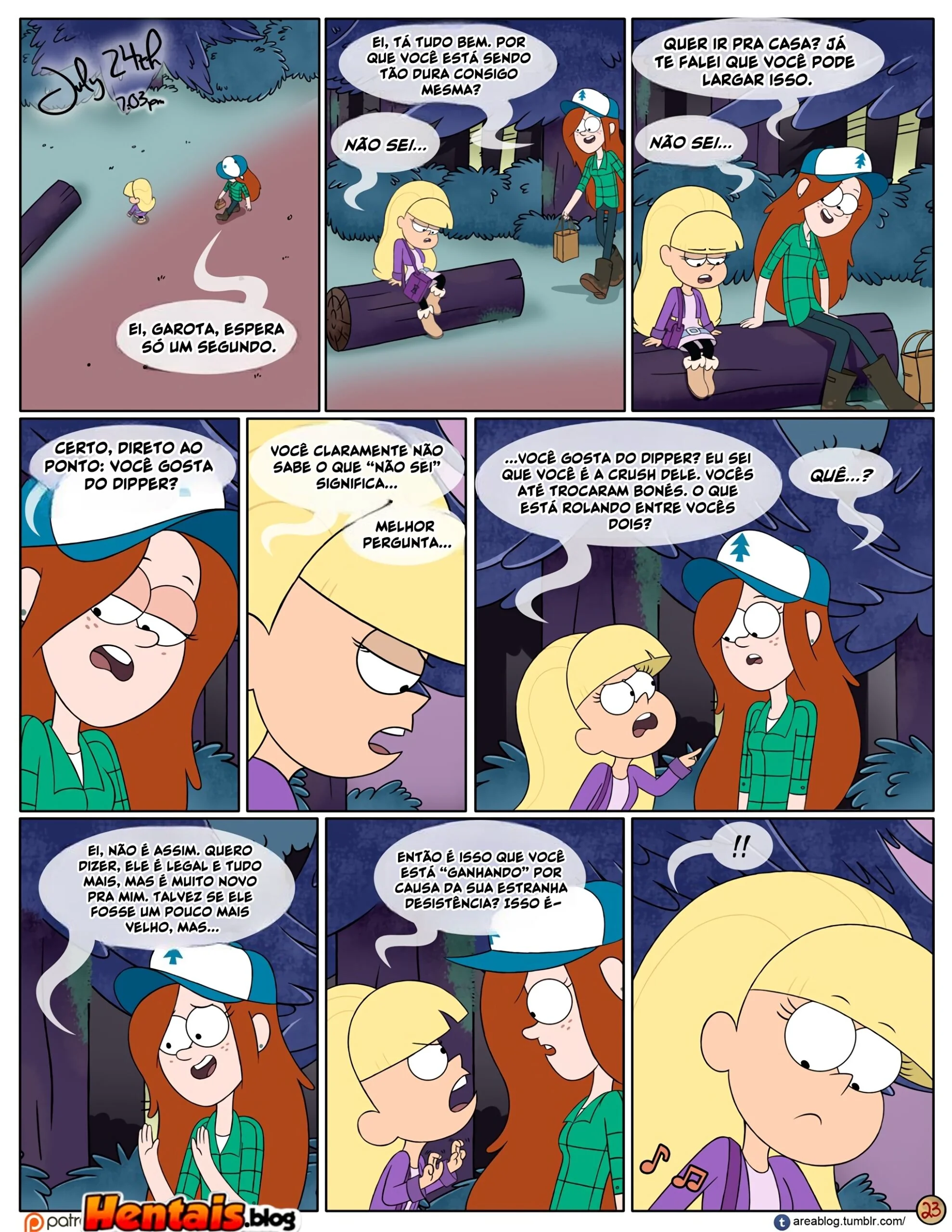 Gravity Falls HQ Porno: Próximo Verão – Mabel Ajuda os Gêmeos a Foder Pacifica em HQ Brasileiro