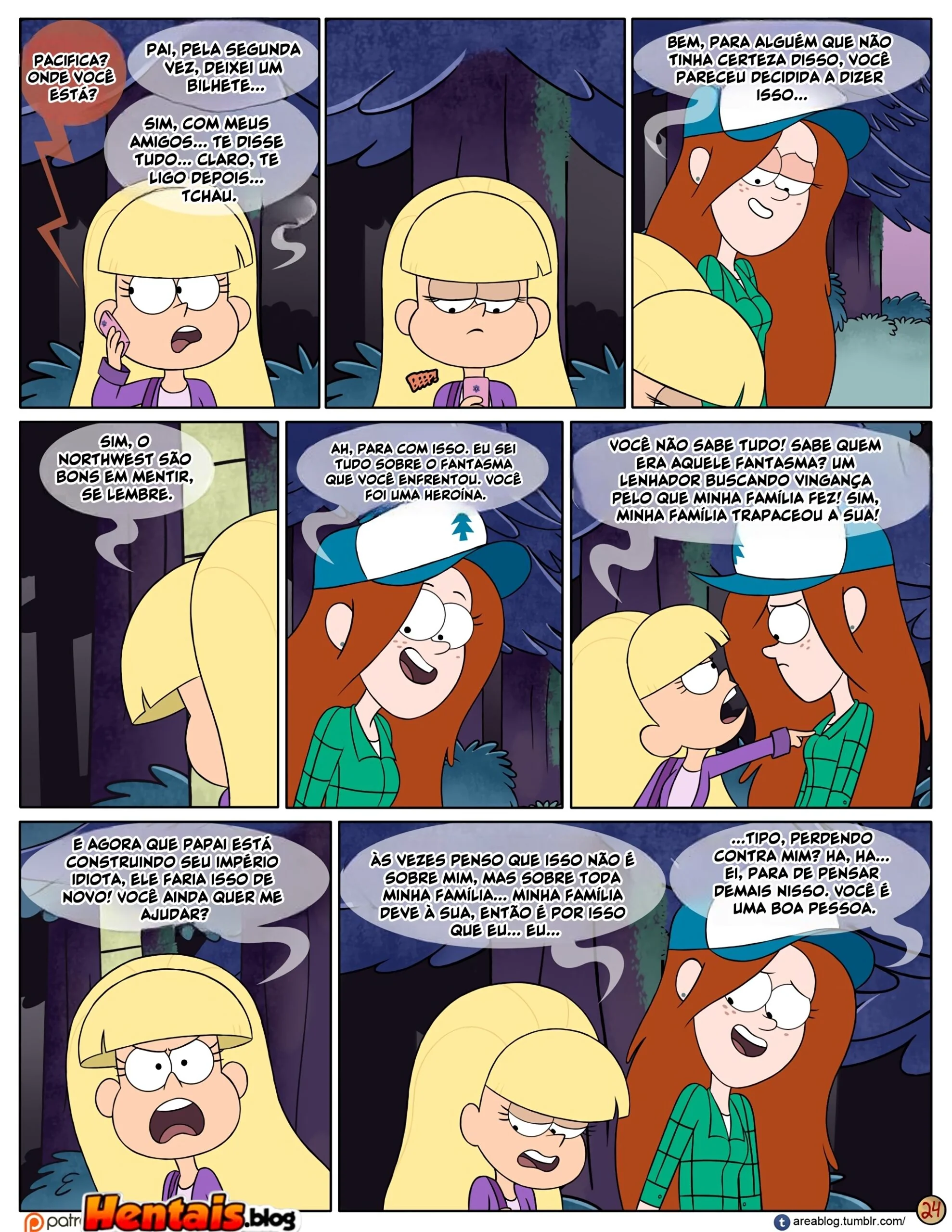 Gravity Falls HQ Porno: Próximo Verão – Mabel Ajuda os Gêmeos a Foder Pacifica em HQ Brasileiro