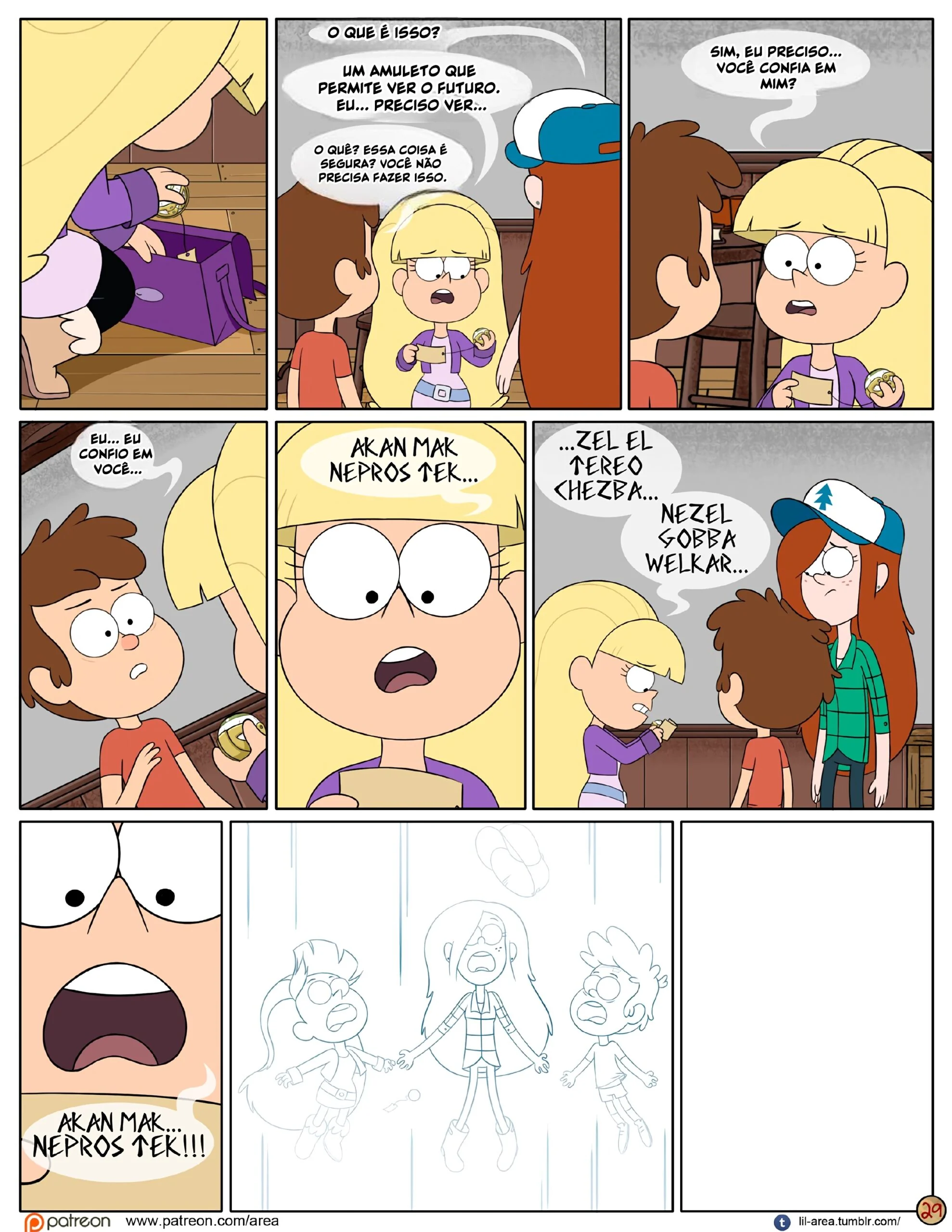 Gravity Falls HQ Porno: Próximo Verão – Mabel Ajuda os Gêmeos a Foder Pacifica em HQ Brasileiro