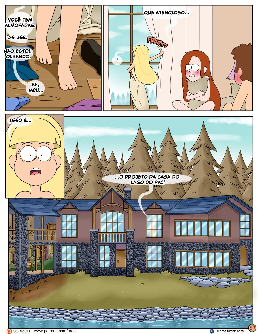 Gravity Falls HQ Porno: Próximo Verão – Mabel Ajuda os Gêmeos a Foder Pacifica em HQ Brasileiro