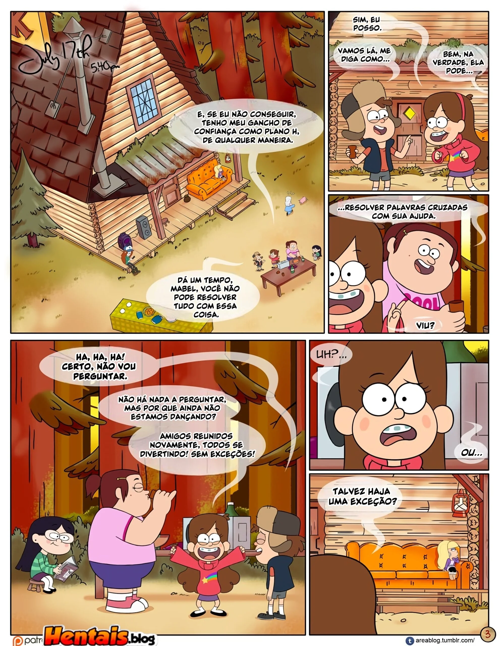 Gravity Falls HQ Porno: Próximo Verão – Mabel Ajuda os Gêmeos a Foder Pacifica em HQ Brasileiro