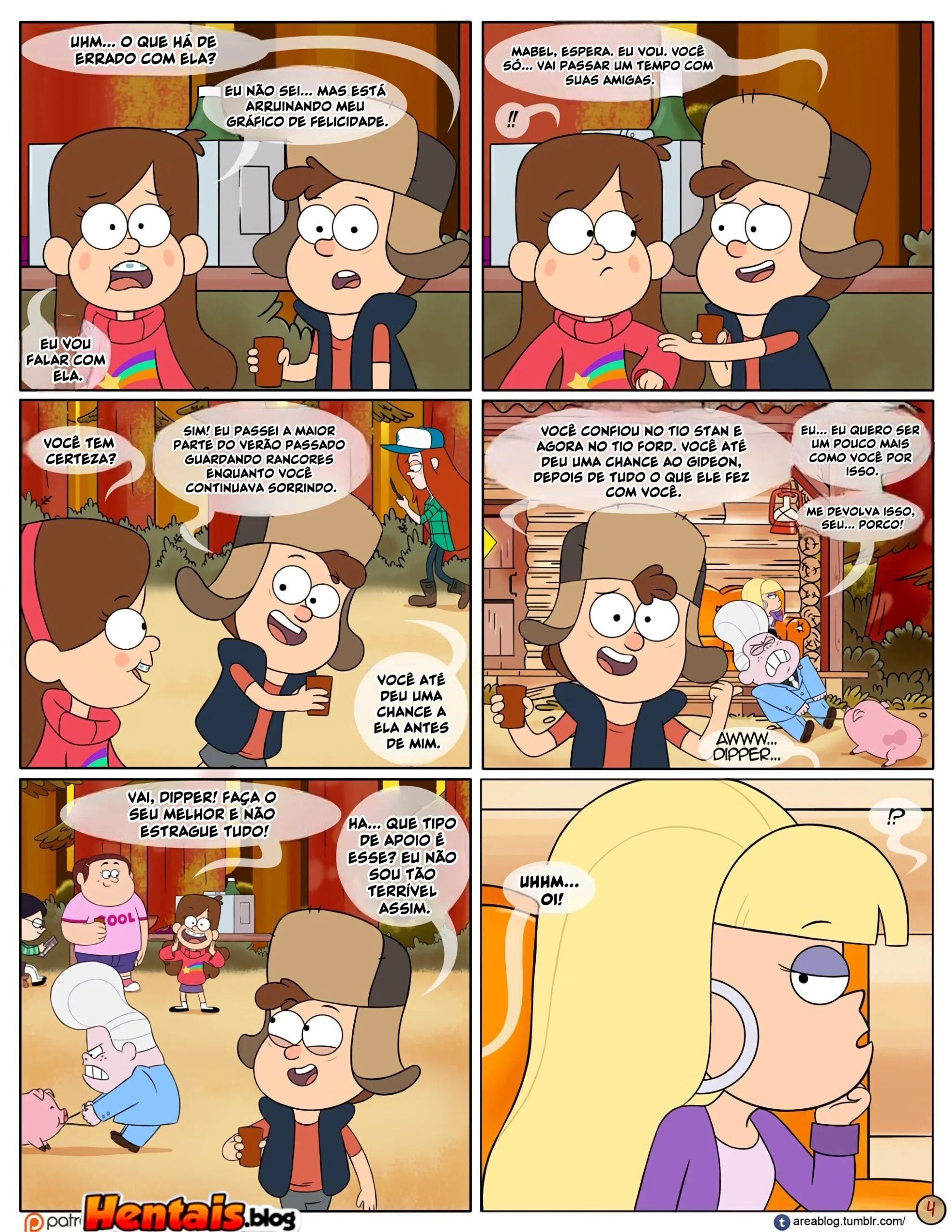 Gravity Falls HQ Porno: Próximo Verão – Mabel Ajuda os Gêmeos a Foder Pacifica em HQ Brasileiro