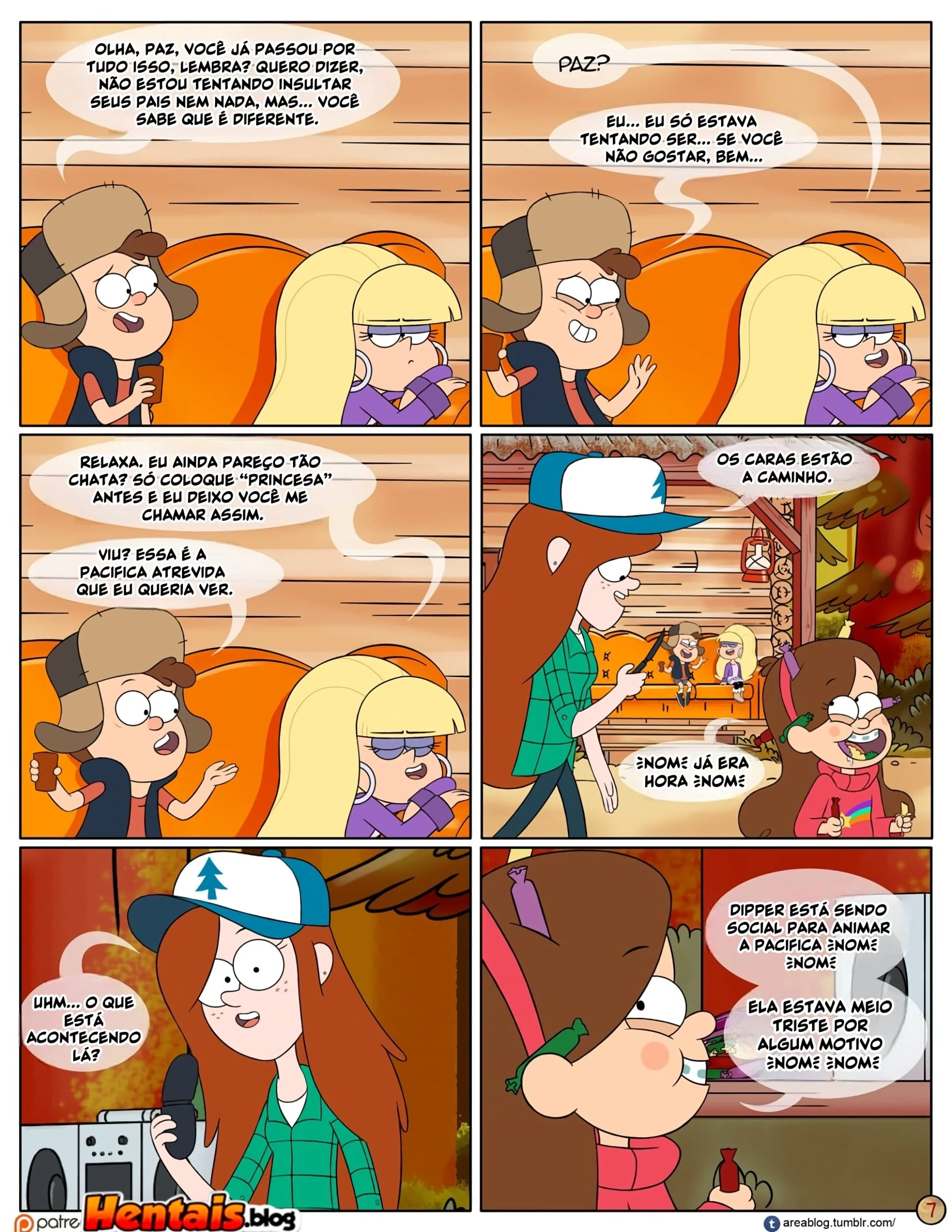 Gravity Falls HQ Porno: Próximo Verão – Mabel Ajuda os Gêmeos a Foder Pacifica em HQ Brasileiro