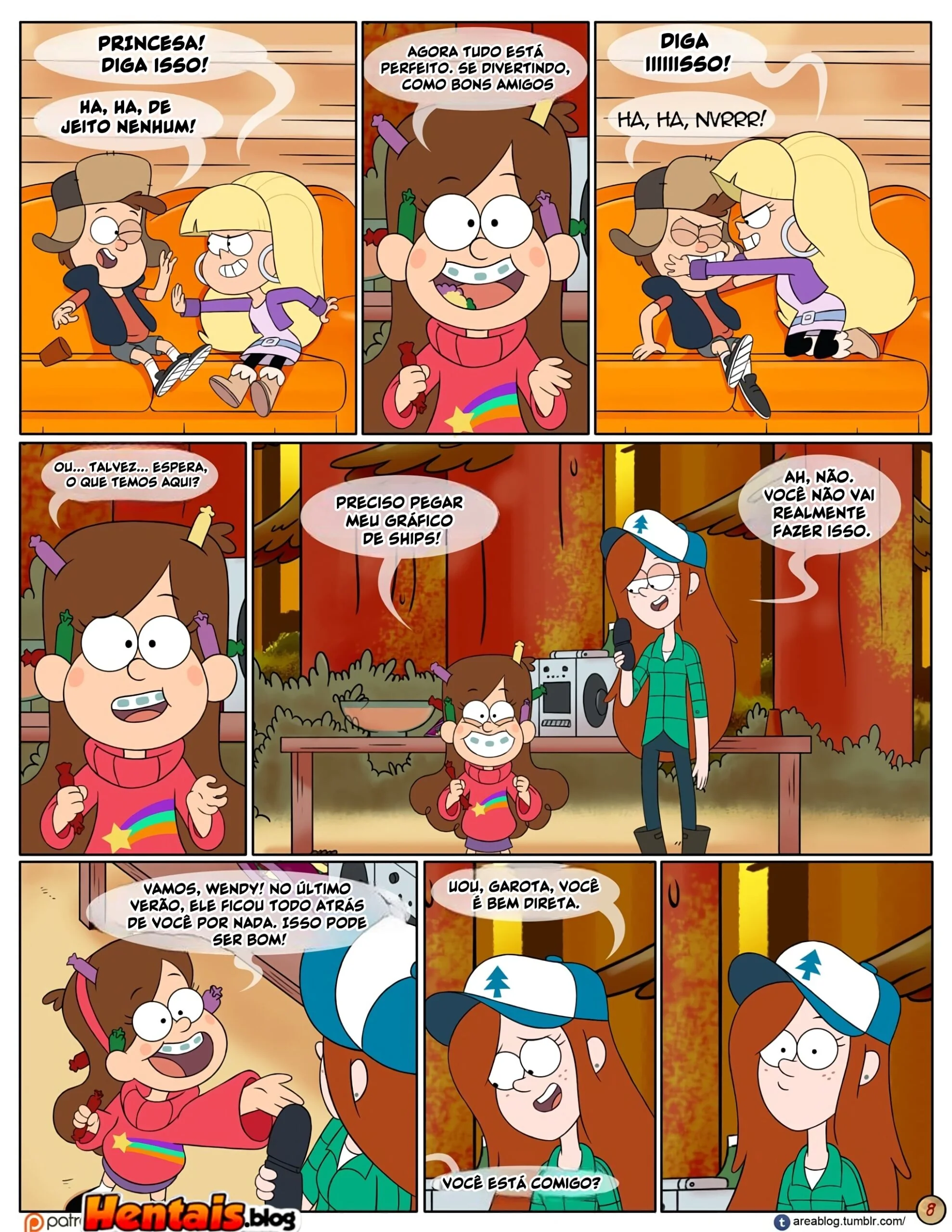 Gravity Falls HQ Porno: Próximo Verão – Mabel Ajuda os Gêmeos a Foder Pacifica em HQ Brasileiro