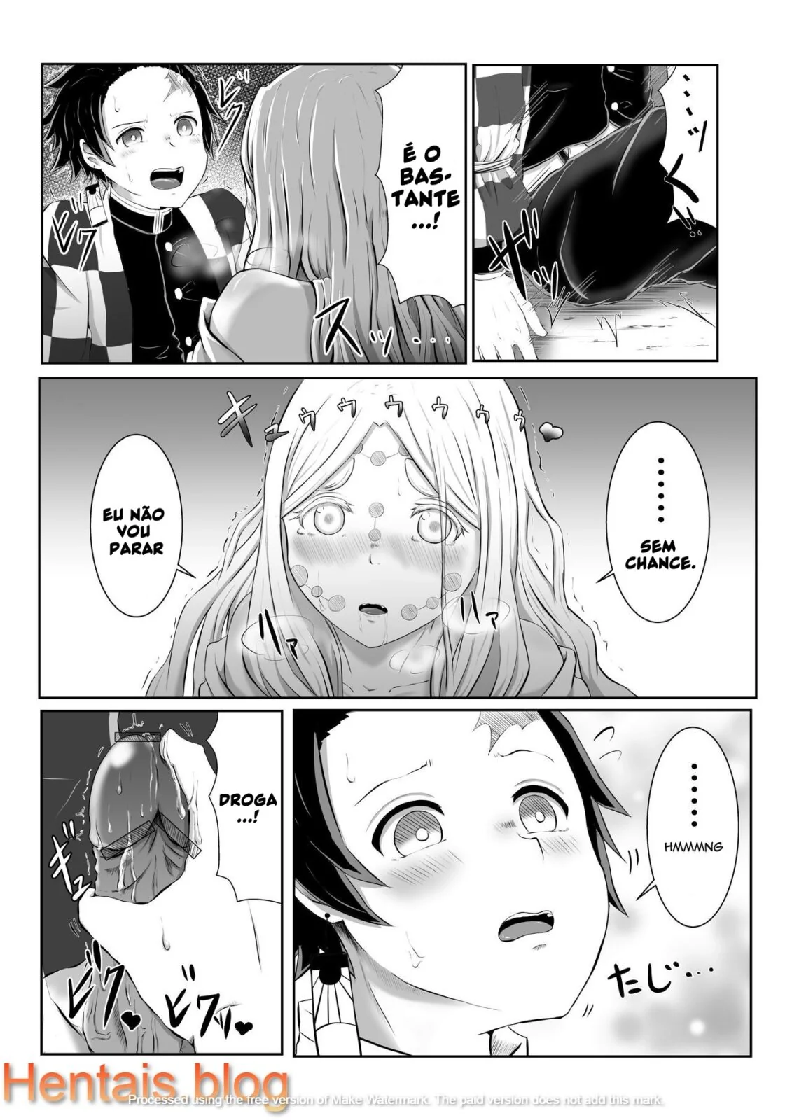 Tanjirou Kamado e a Pica da Mãe Aranha Demônio em Kimetsu no Yaiba: Buceta em Chamas em HQ Brasileiro