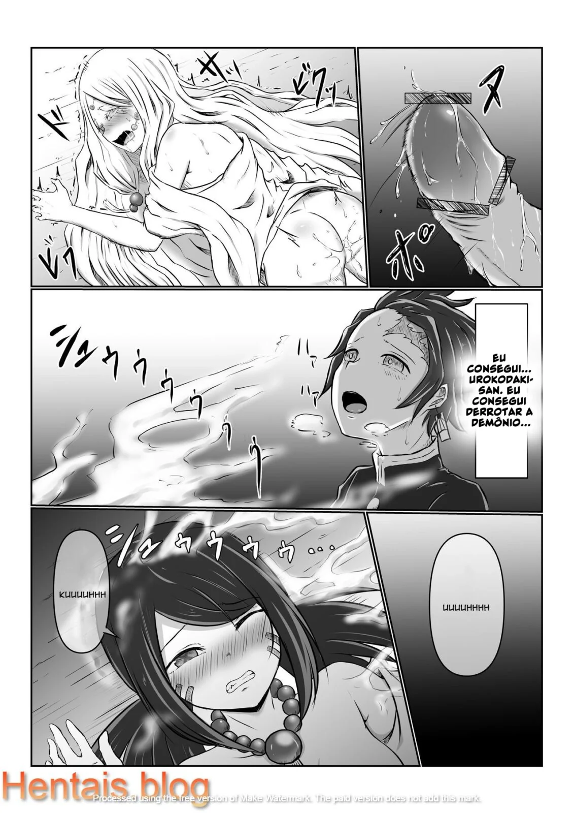 Tanjirou Kamado e a Pica da Mãe Aranha Demônio em Kimetsu no Yaiba: Buceta em Chamas em HQ Brasileiro