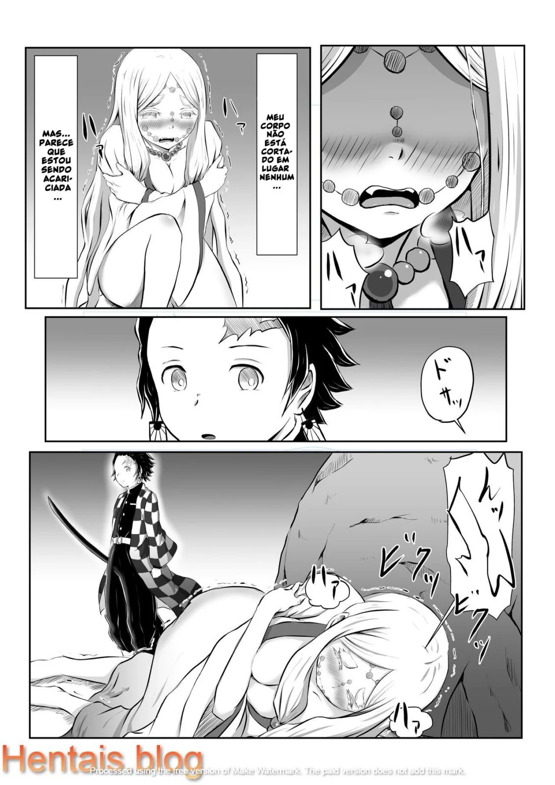 Tanjirou Kamado e a Pica da Mãe Aranha Demônio em Kimetsu no Yaiba: Buceta em Chamas em HQ Brasileiro