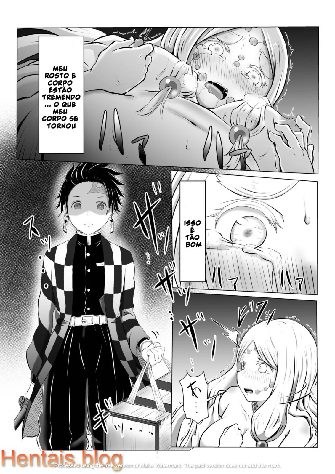 Tanjirou Kamado e a Pica da Mãe Aranha Demônio em Kimetsu no Yaiba: Buceta em Chamas em HQ Brasileiro