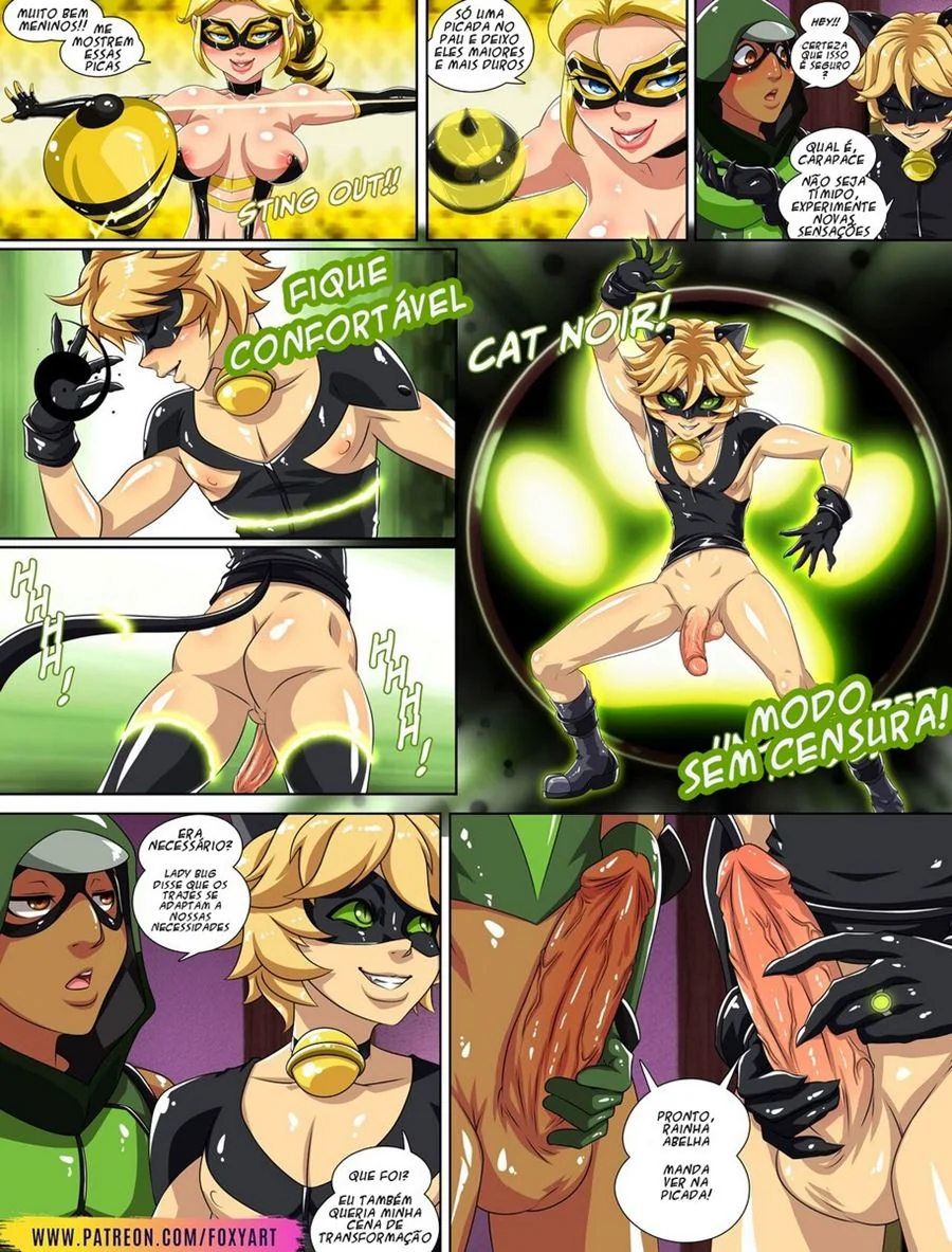 Piranha de Ladybug dando a buceta para Catnoir em hentai HQ brasileiro