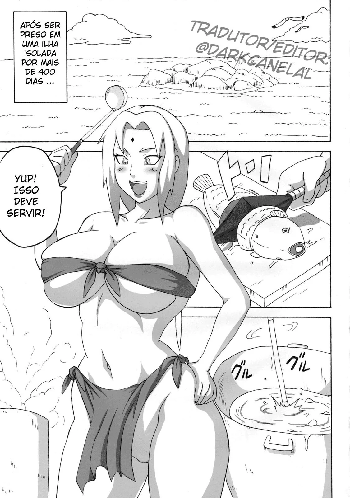 Naruto e as Piranhas da Ilha: Orgia Sem Limites com Sakura e Tsunade em HQ Português