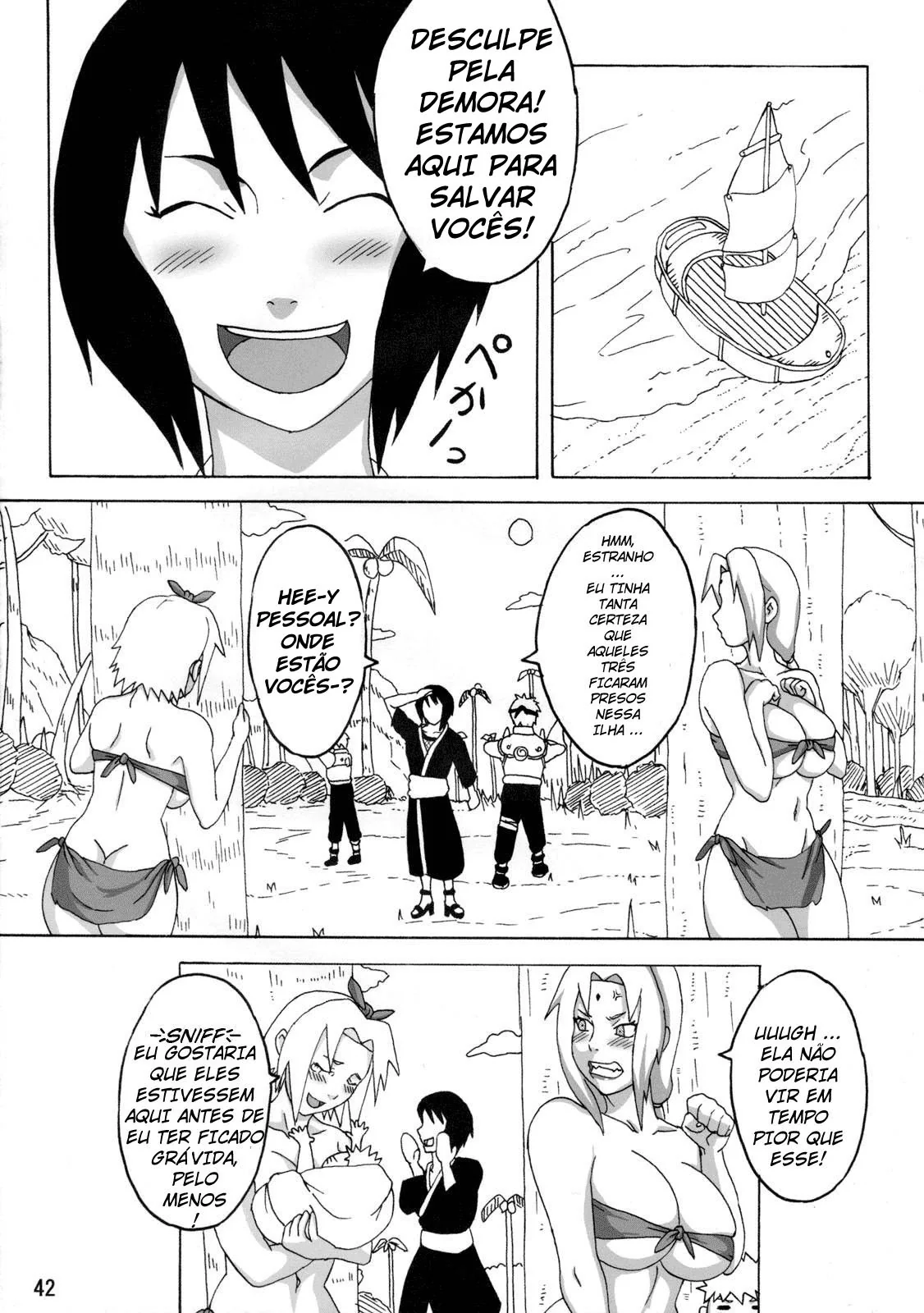 Naruto e as Piranhas da Ilha: Orgia Sem Limites com Sakura e Tsunade em HQ Português