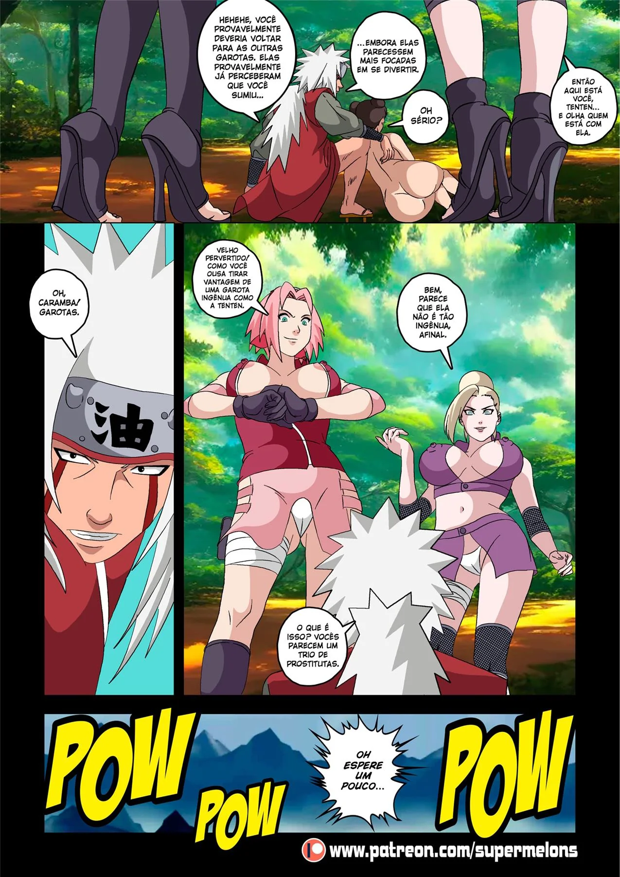 Naruto Porno: Treinamento Mortal – Tsunade ensina Sakura a dar a buceta na floresta em hentai HQ Brasileiro
