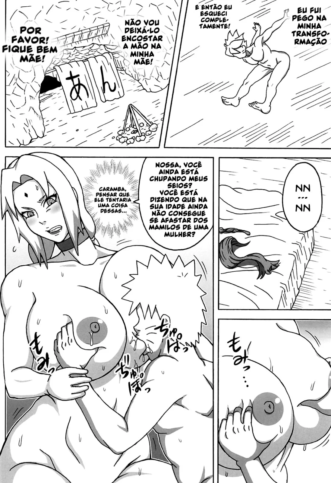 Naruto metendo a vara na buceta da Sakura e da Tsunade em Hentai HQ Brasileiro