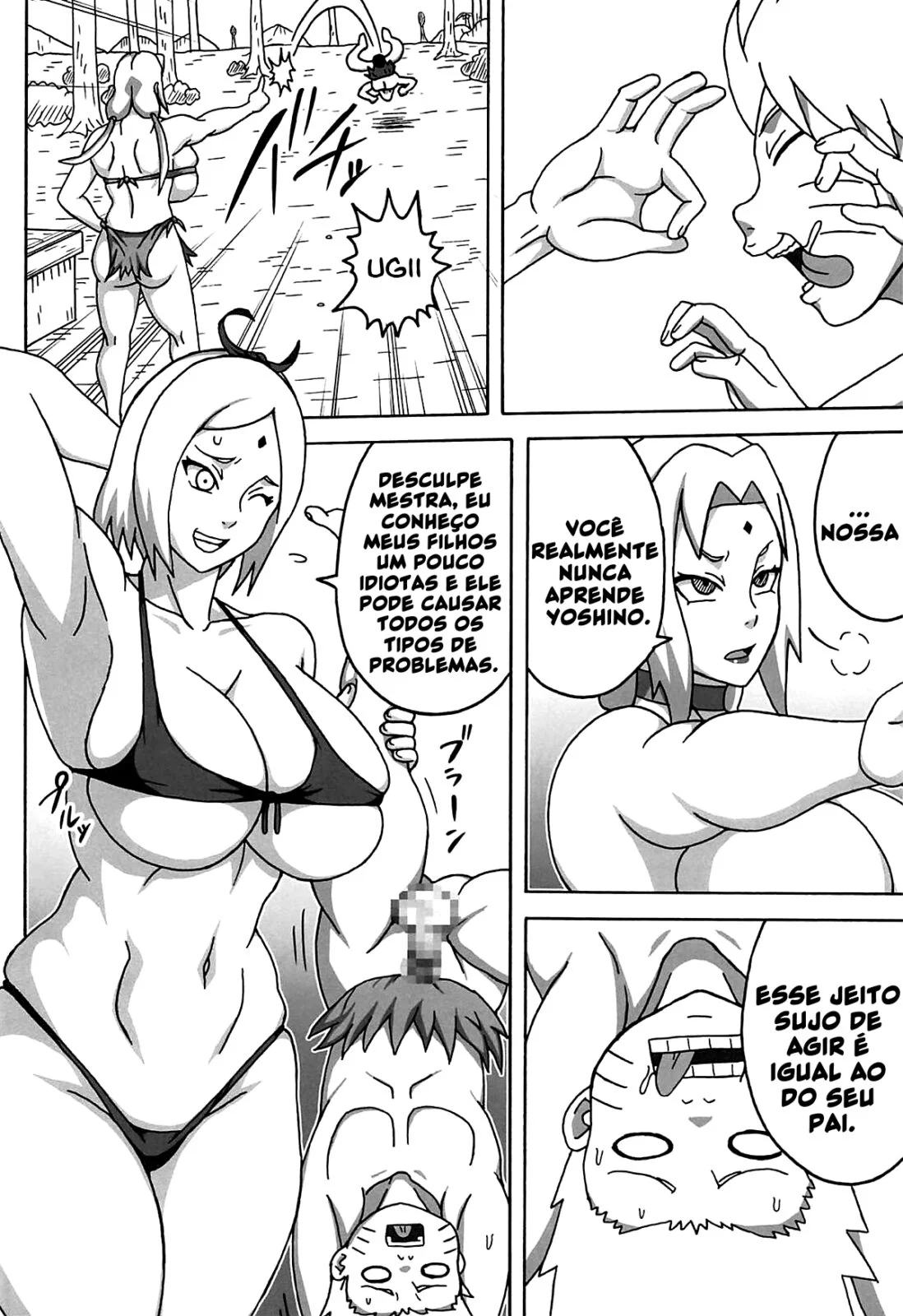Naruto metendo a vara na buceta da Sakura e da Tsunade em Hentai HQ Brasileiro