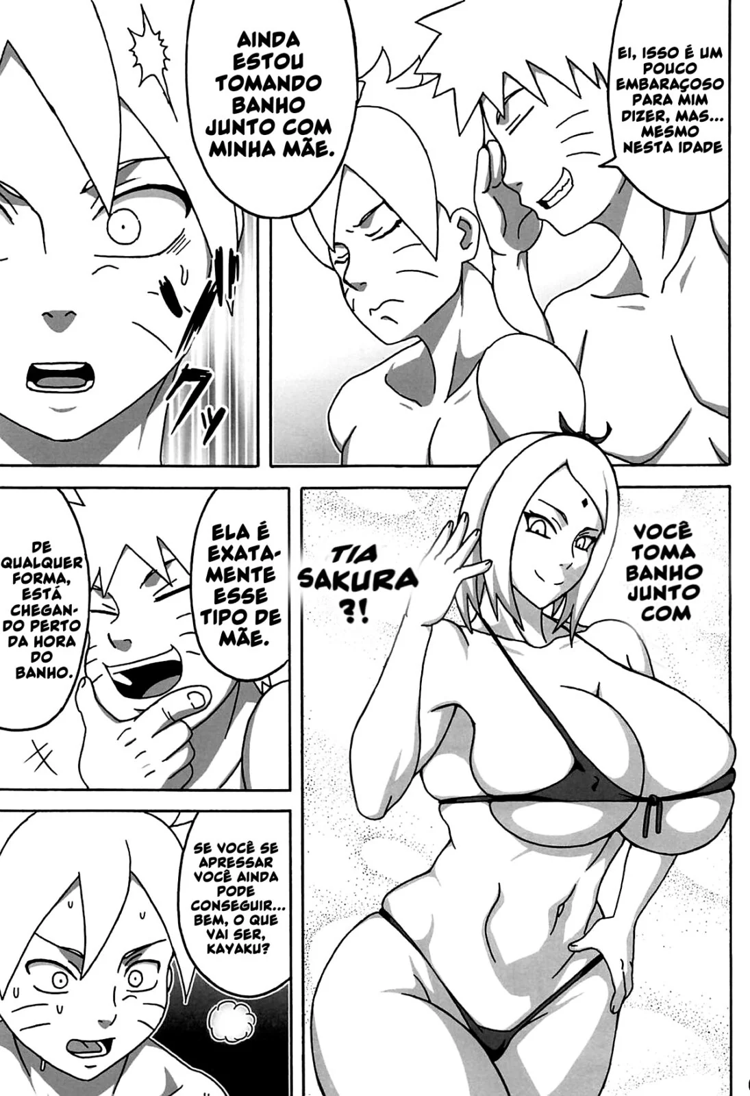 Naruto metendo a vara na buceta da Sakura e da Tsunade em Hentai HQ Brasileiro