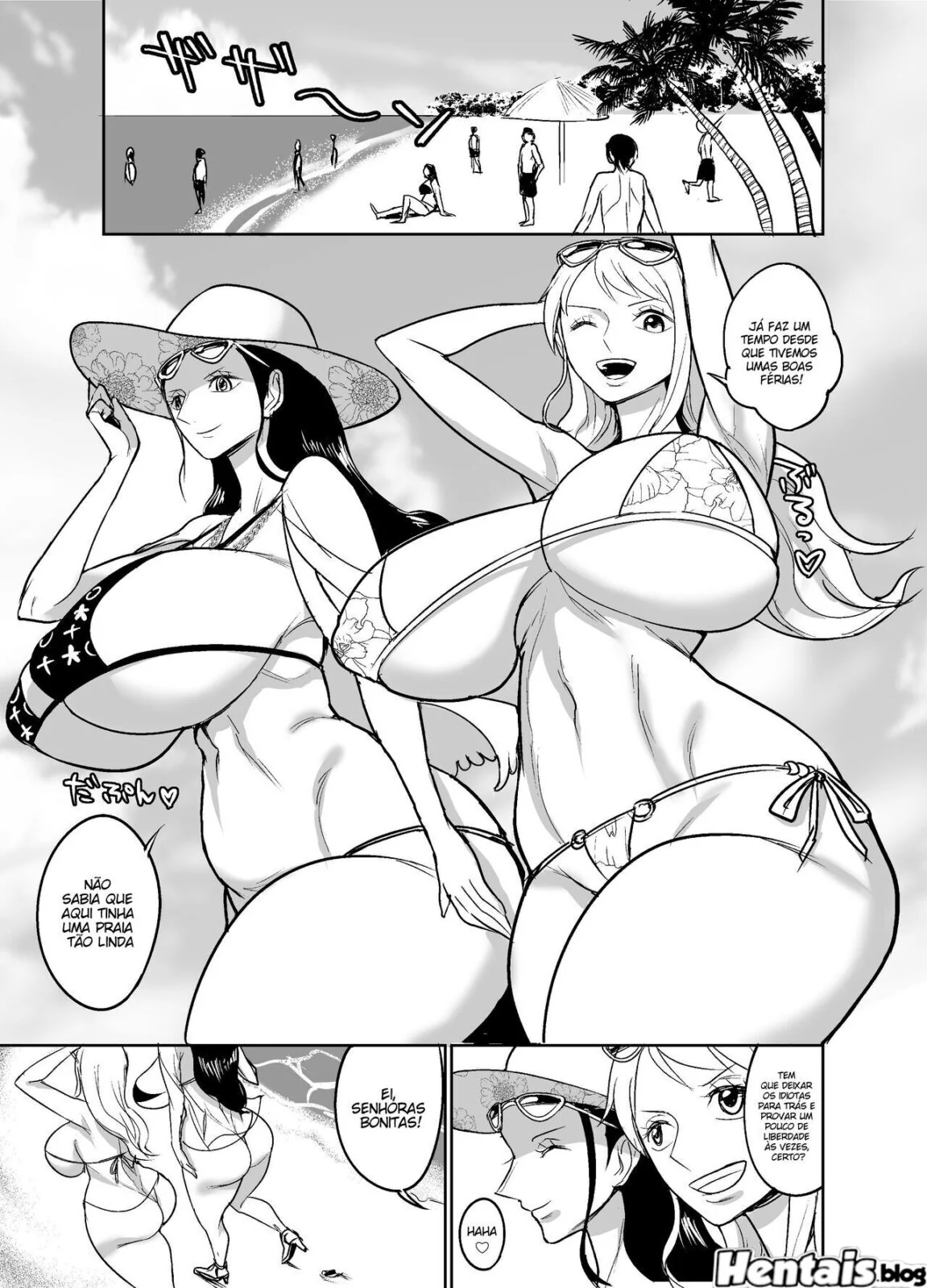 Nami e Nico Robin: Peitudas em Férias na Ilha – Massagem e Muita Putaria!” em Hentai HQ