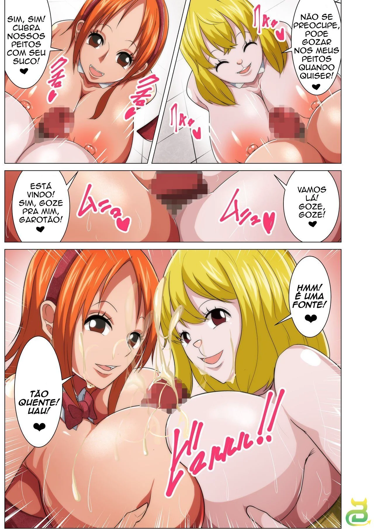 One Piece: Serviço de Coelhinha – Nami e Carrot chupando muita piroca em Hentai HQ Brasileiro
