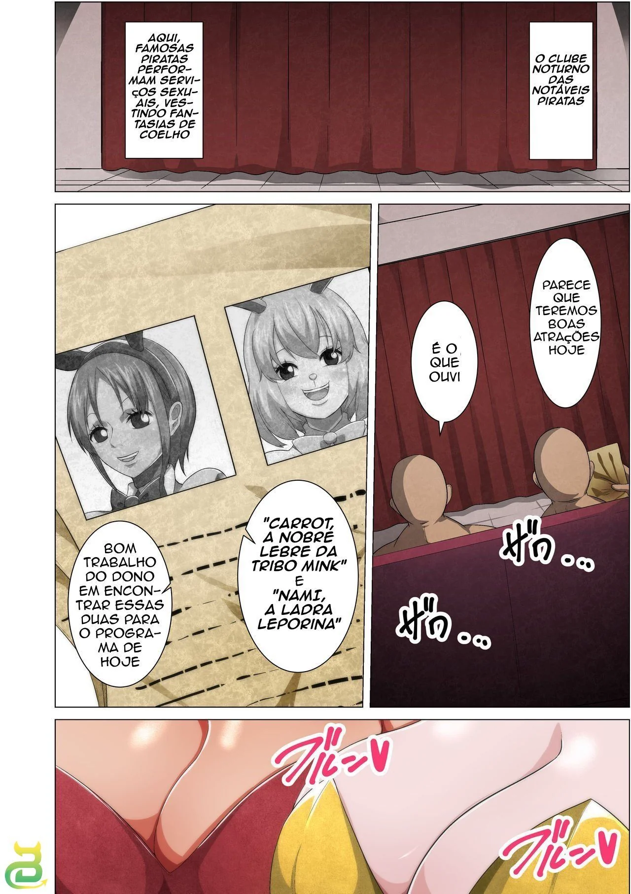 One Piece: Serviço de Coelhinha – Nami e Carrot chupando muita piroca em Hentai HQ Brasileiro