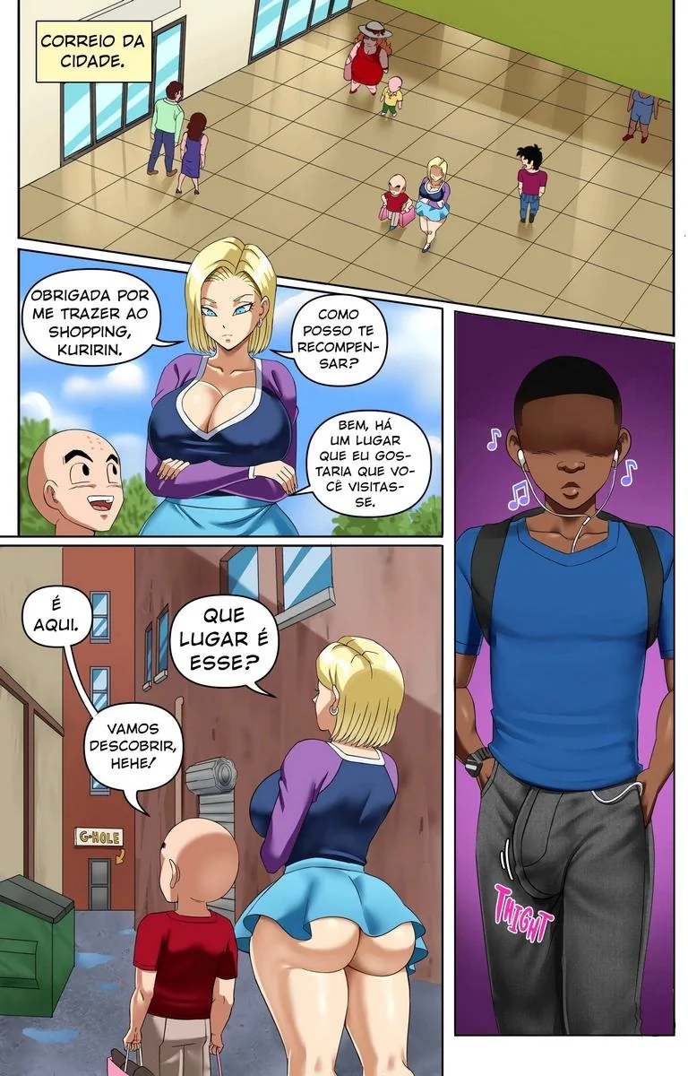 Android 18 se diverte em gloryhole chupando muita piroca em parodia Hentai de Dragon Ball em HQ Brasileiro