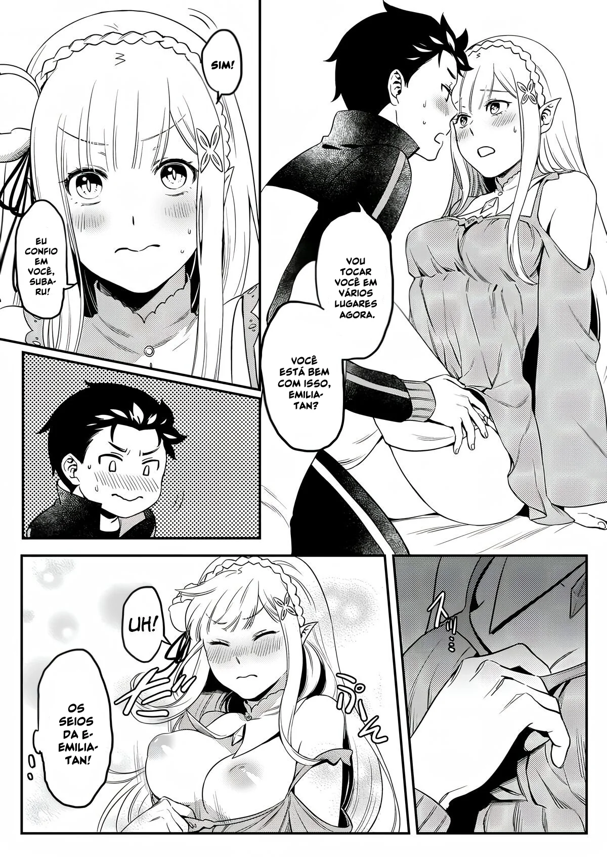 Re Zero Kara Hajimeru: Emilia descobre como os bebês são feitos com Subaru Natsuki” em Anime Hentai HQ Brasileiro