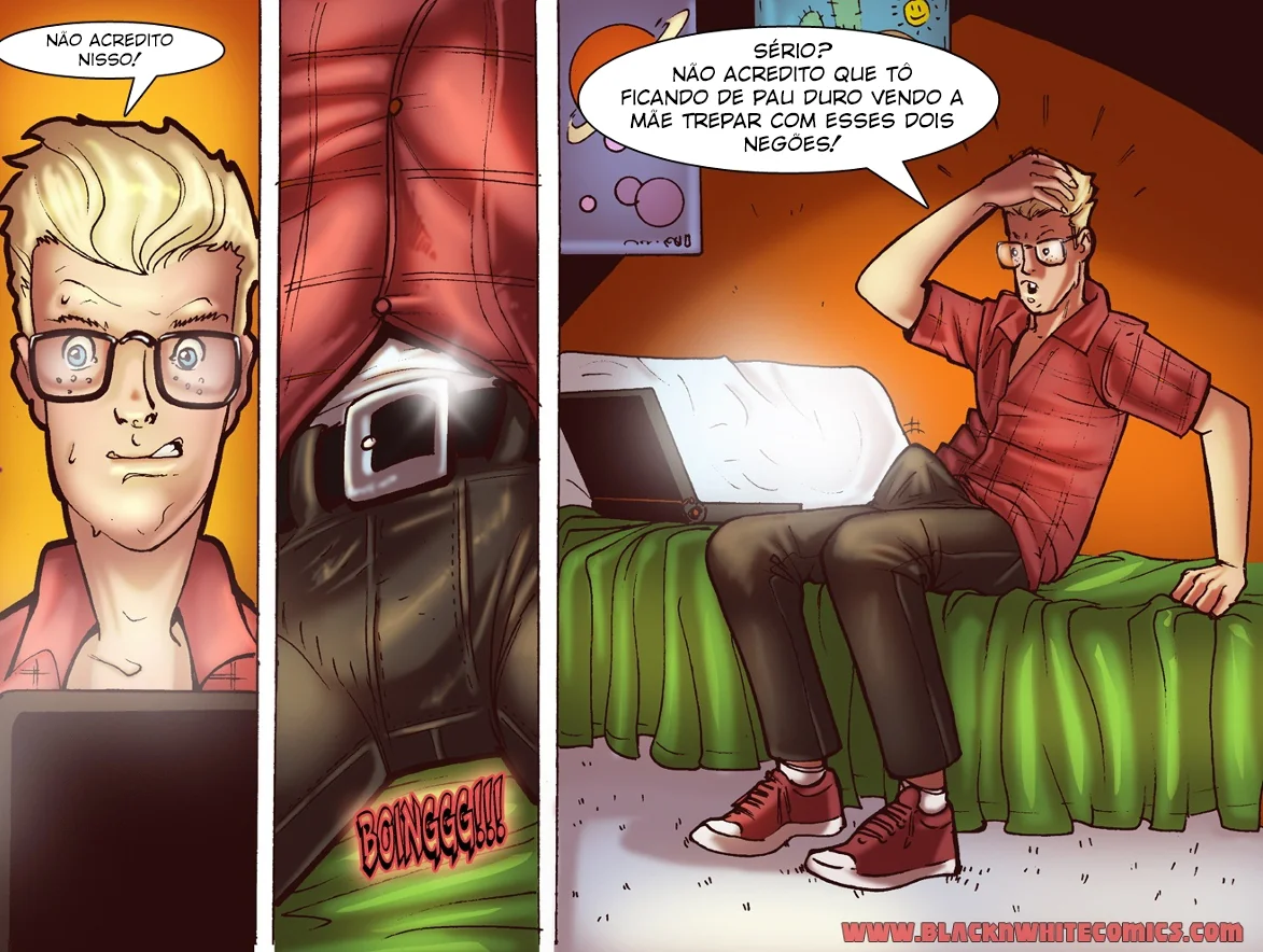 Nerd safado grava putaria no quarto dos pais com câmera espiã em hentai de incesto