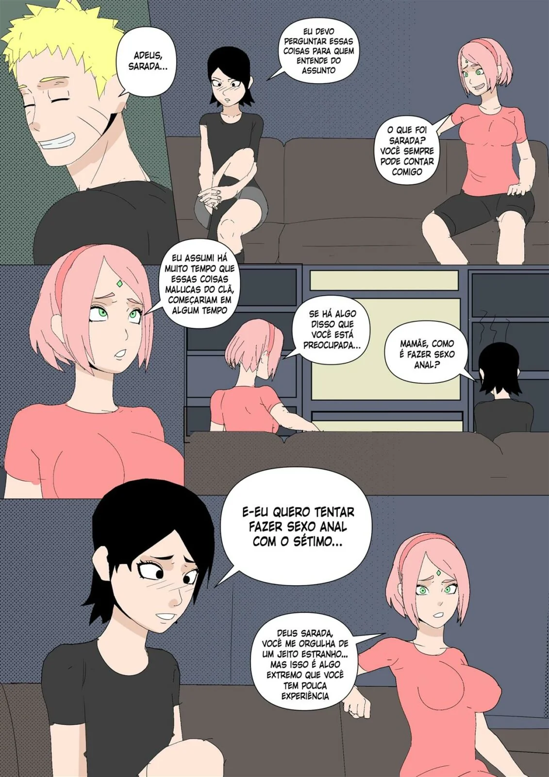 Sarada em busca do Mangekyo Sharingan: sexo com Naruto e sua mãe em Hentai HQ Brasileiro