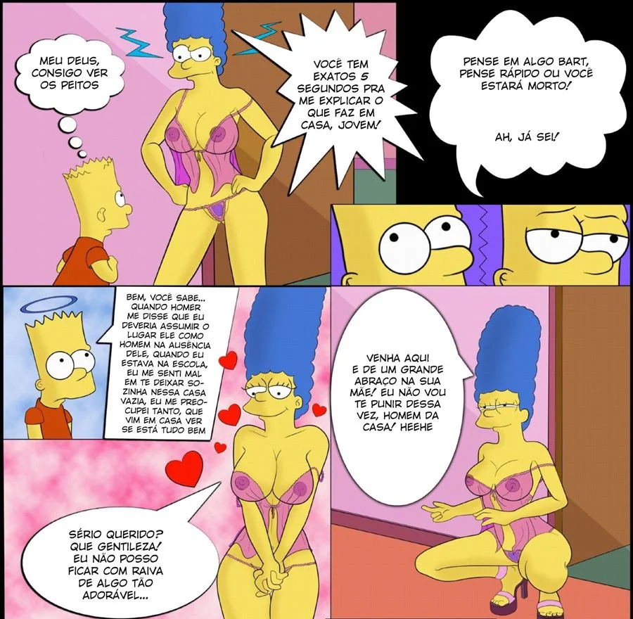 Bart arrombando a baiseira bucetuda da Marge em Simpsons Hentai HQ Brasileiro